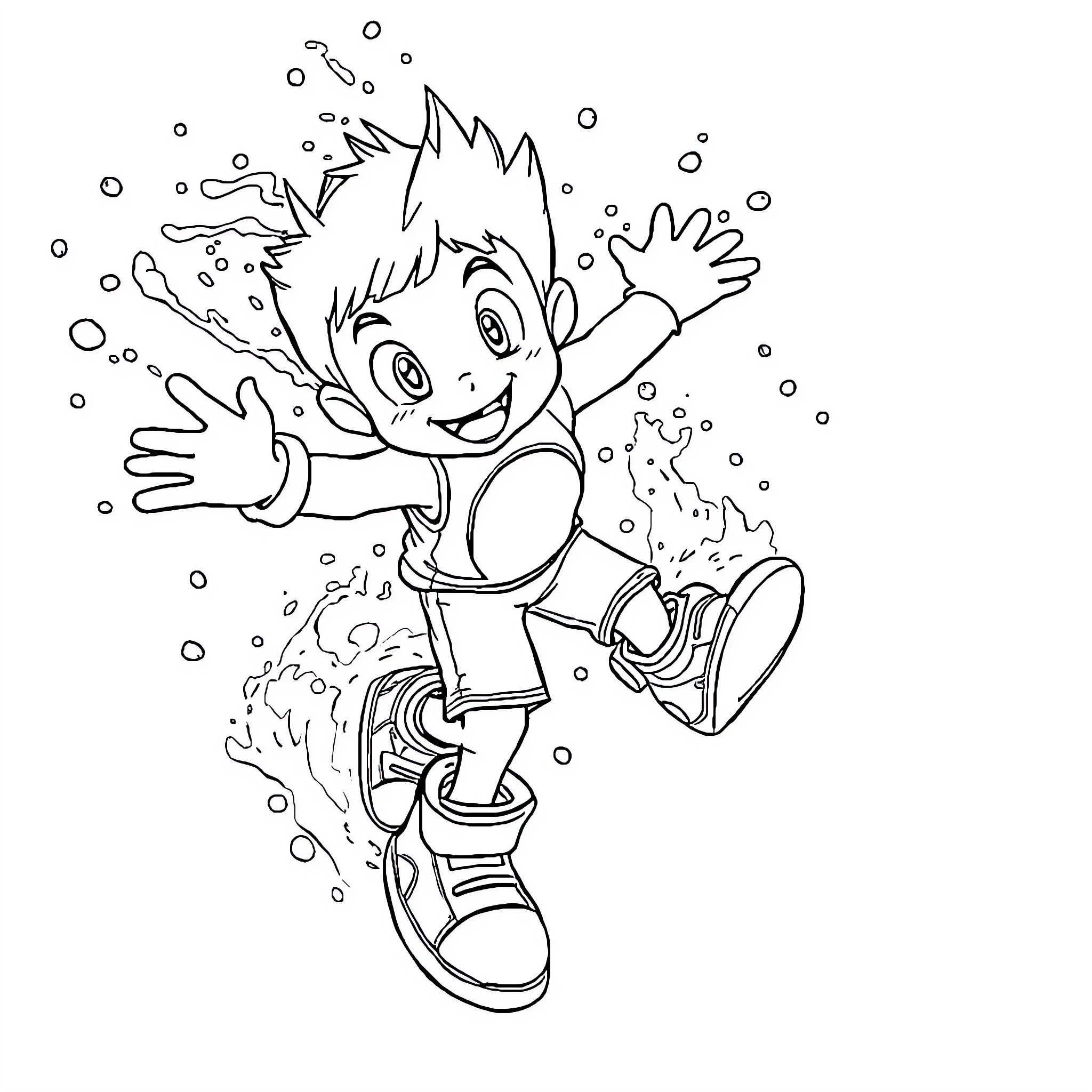 Peter Quill having fun in the snow Coloring Page (free black-and-white line drawing printable PDF for all, from beginners to advanced learners, including children, teens, adults, and seniors)