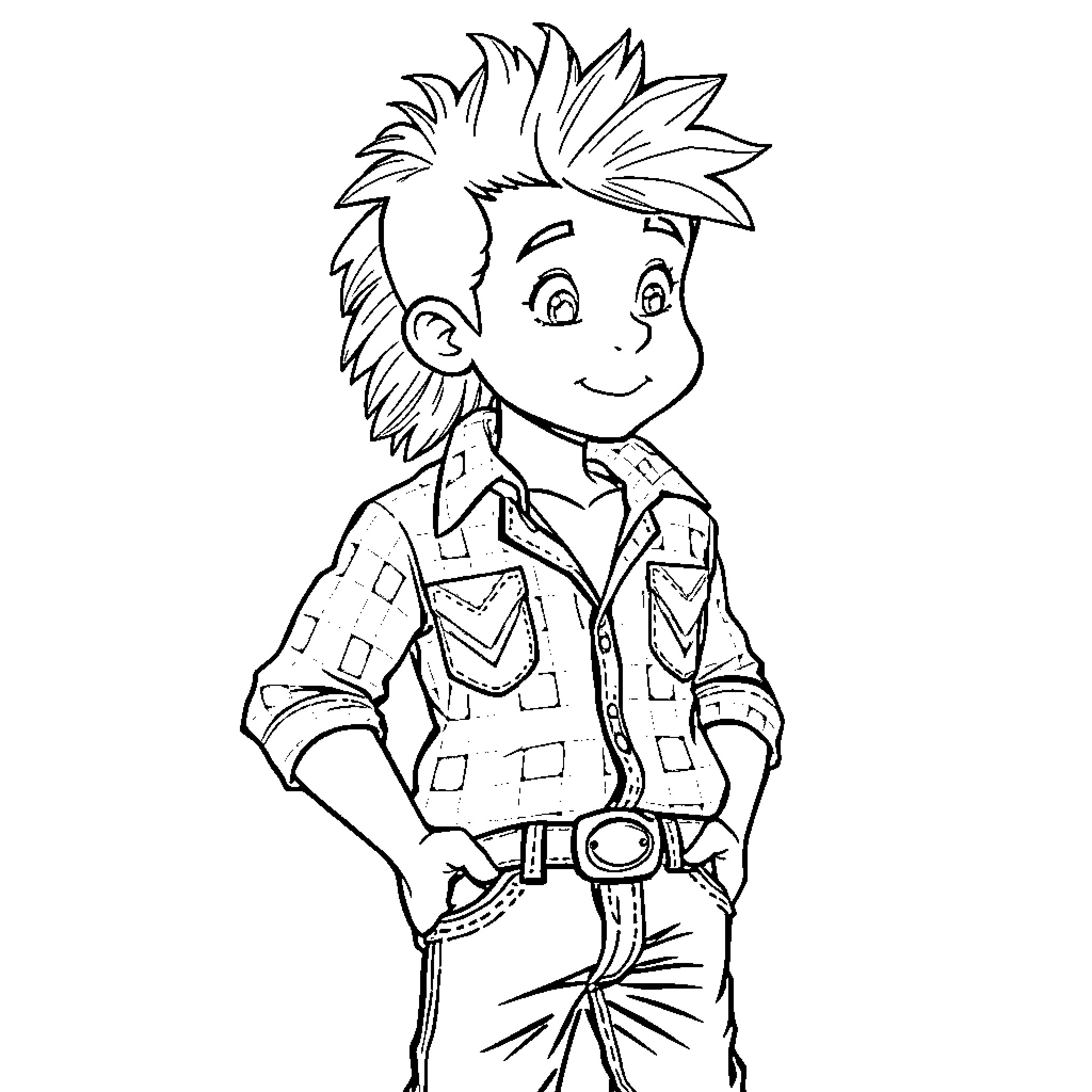 Boy in casual outfit with a cheerful expression Coloring Page (free black-and-white line drawing printable PDF for all, from beginners to advanced learners, including children, teens, adults, and seniors)