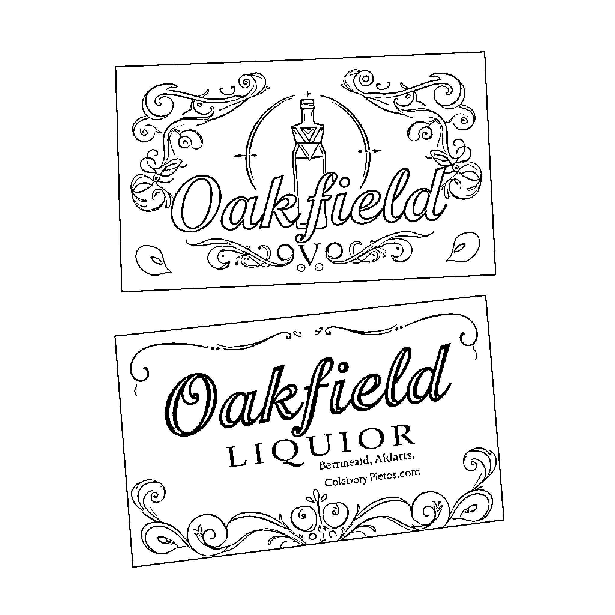 Business Card for Oakfield Liquor Store Coloring Page (free black-and-white line drawing printable PDF for all, from beginners to advanced learners, including children, teens, adults, and seniors)