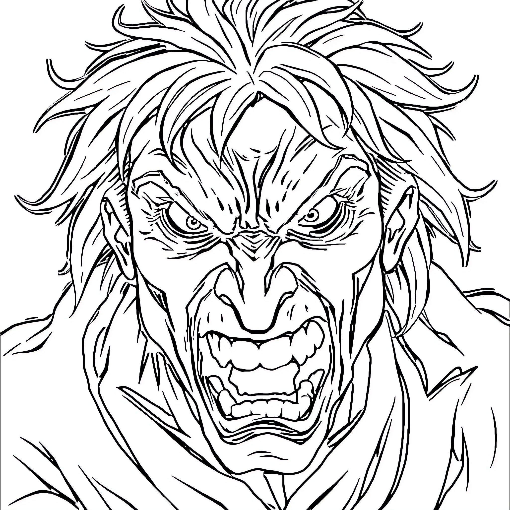Word Angry Superhero Face with Intense Expression Coloring Page (free black-and-white line drawing printable PDF for all, from beginners to advanced learners, including children, teens, adults, and seniors)
