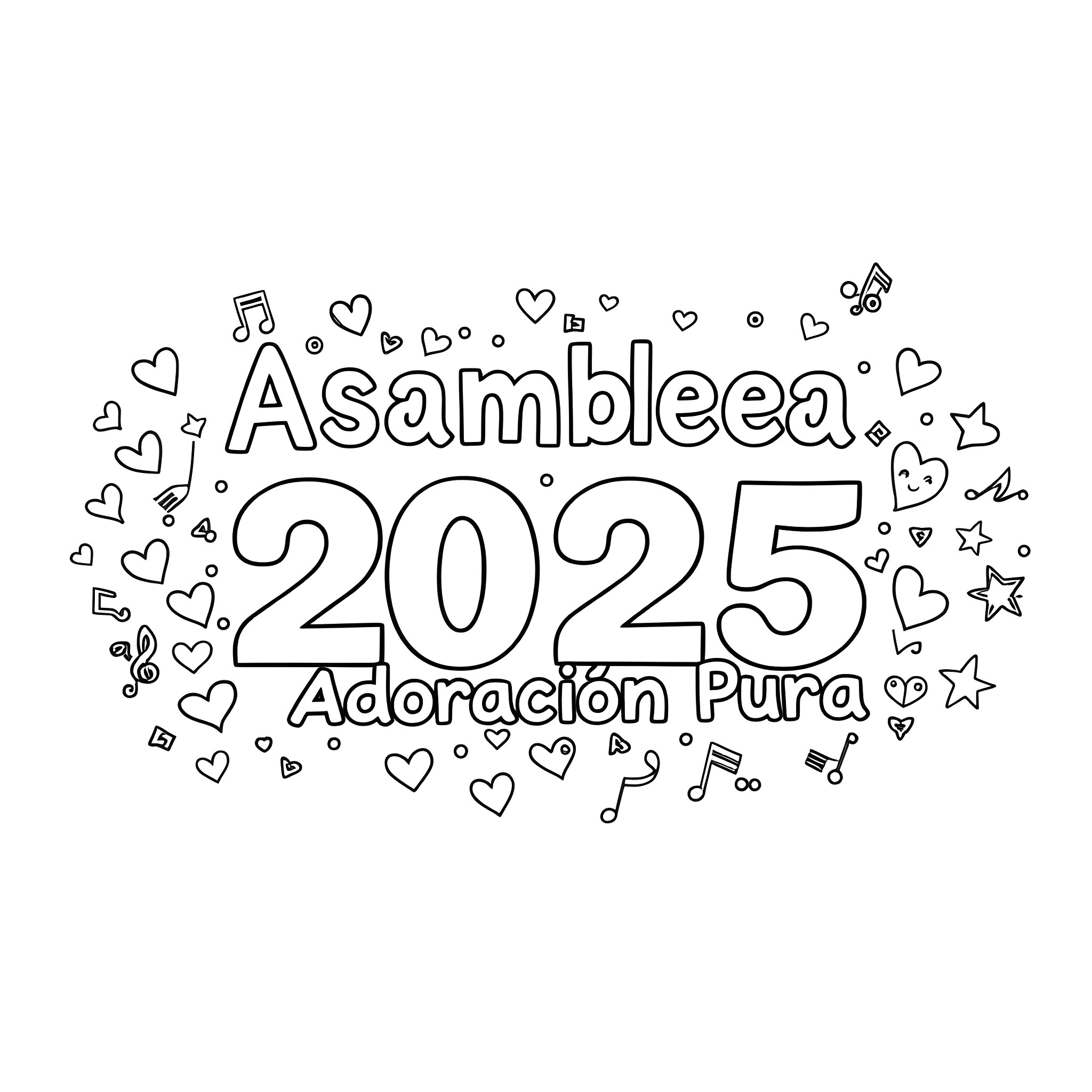 Asamblea of Adoracion Pura in 2025 Coloring Page (free black-and-white line drawing printable PDF for all, from beginners to advanced learners, including children, teens, adults, and seniors)