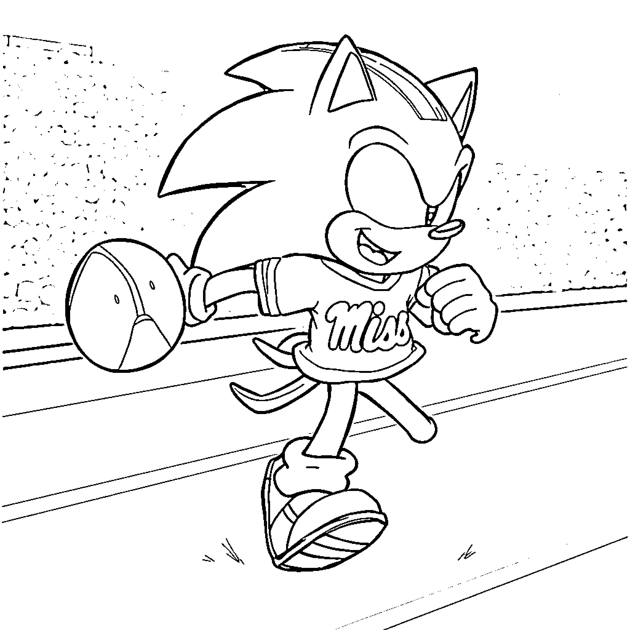 Sonic racing with determination Coloring Page (free black-and-white line drawing printable PDF for all, from beginners to advanced learners, including children, teens, adults, and seniors)