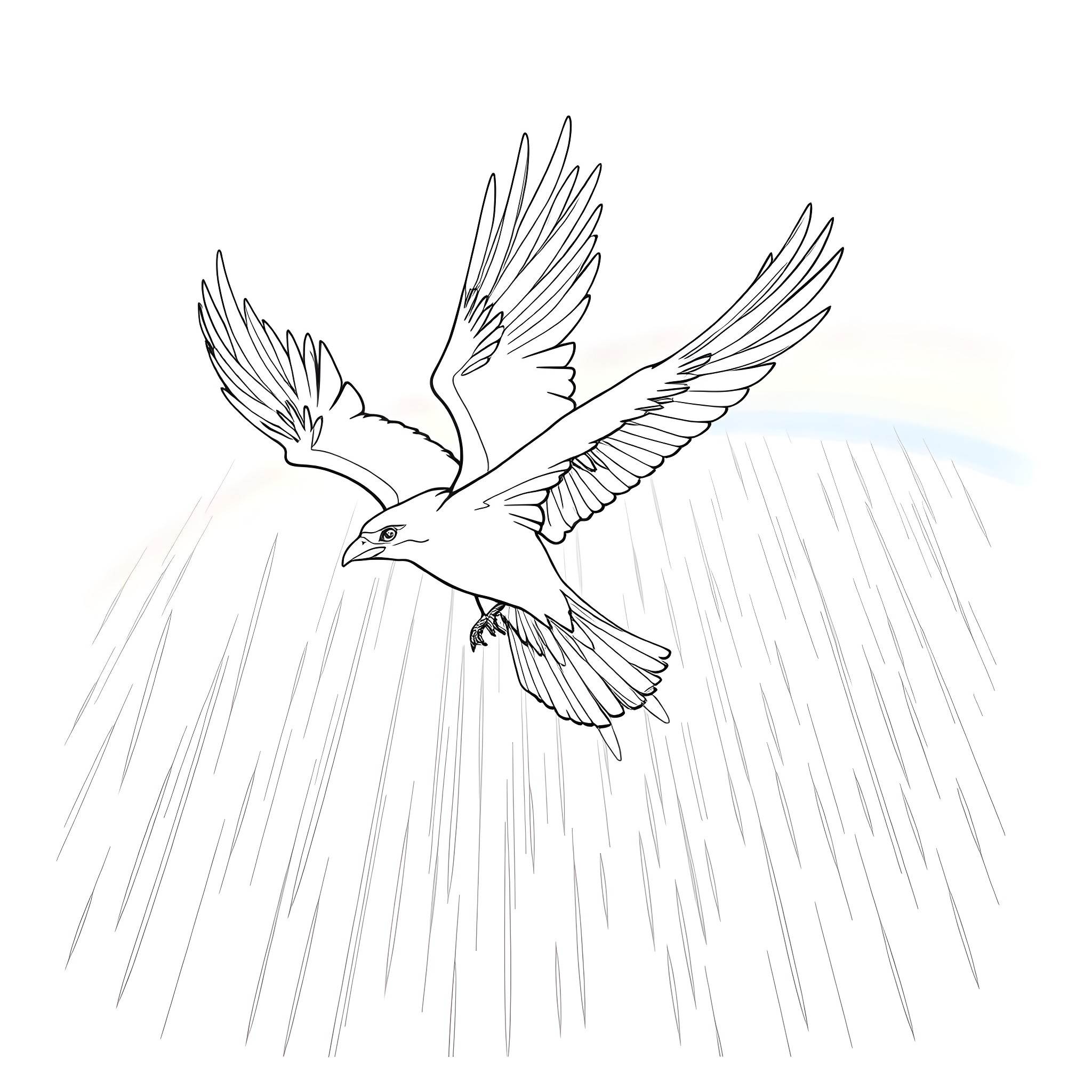 Thunderbird soaring through the skies Coloring Page (free black-and-white line drawing printable PDF for all, from beginners to advanced learners, including children, teens, adults, and seniors)