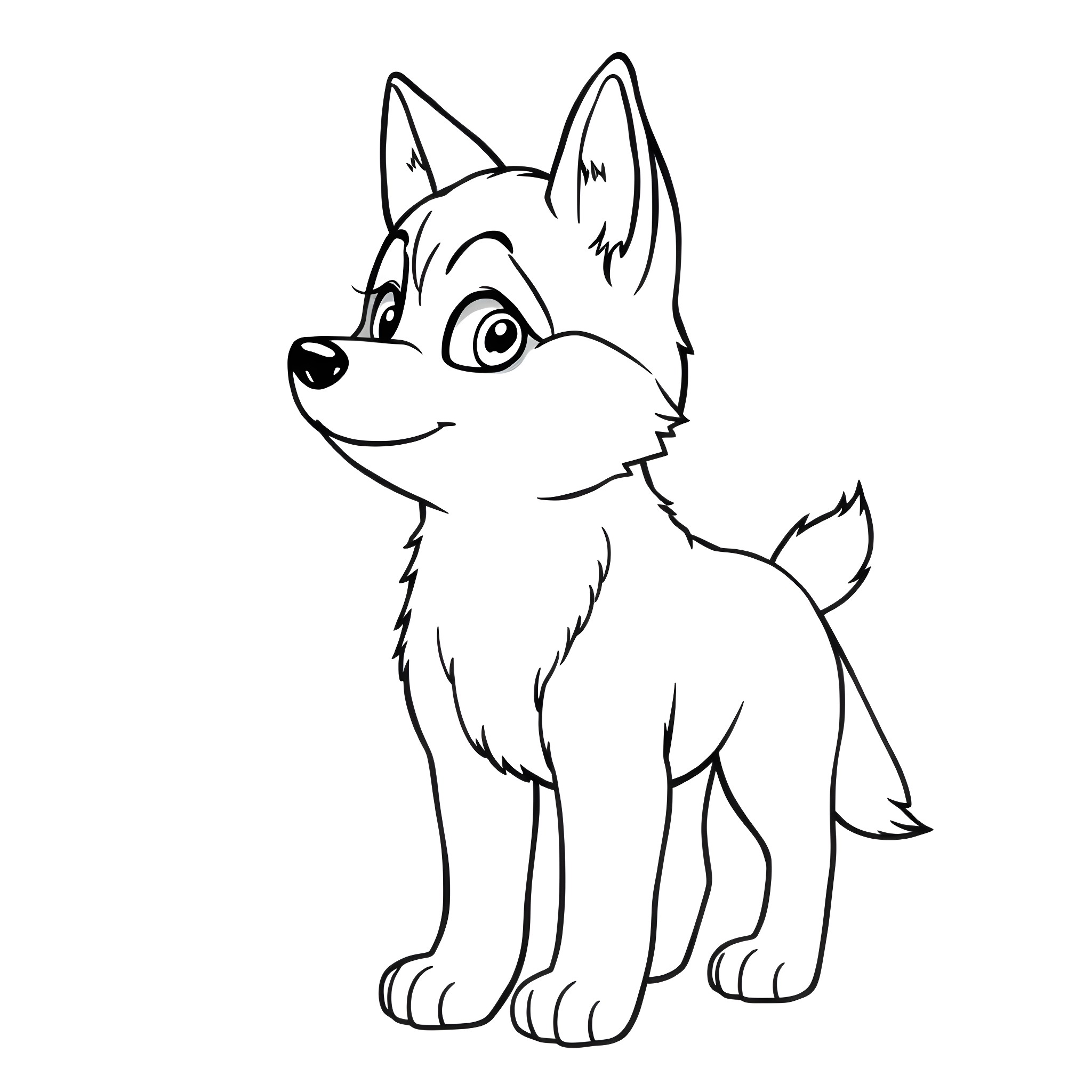 Husky puppy with playful expression Coloring Page (free black-and-white line drawing printable PDF for all, from beginners to advanced learners, including children, teens, adults, and seniors)
