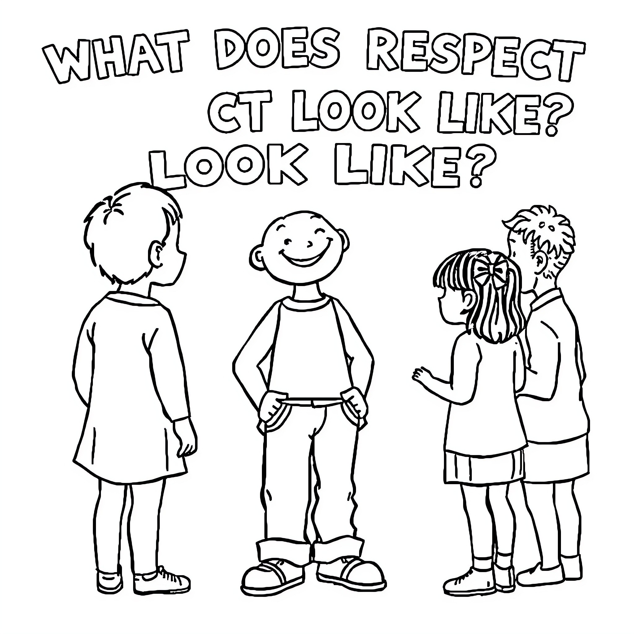 Respect: What does respect look like? Coloring Page (free black-and-white line drawing printable PDF for all, from beginners to advanced learners, including children, teens, adults, and seniors)