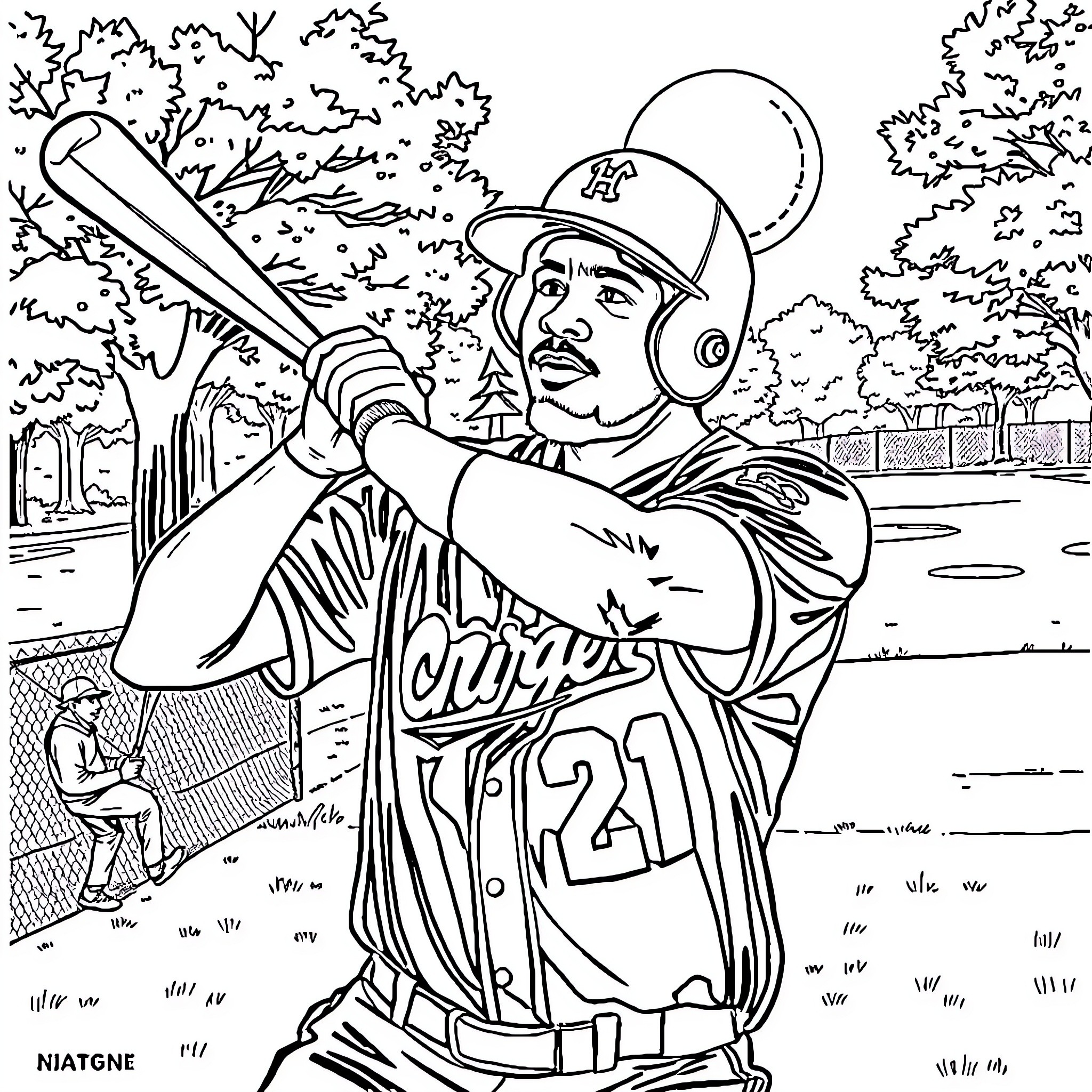Jalen Hurts playing baseball on the field Coloring Page (free black-and-white line drawing printable PDF for all, from beginners to advanced learners, including children, teens, adults, and seniors)