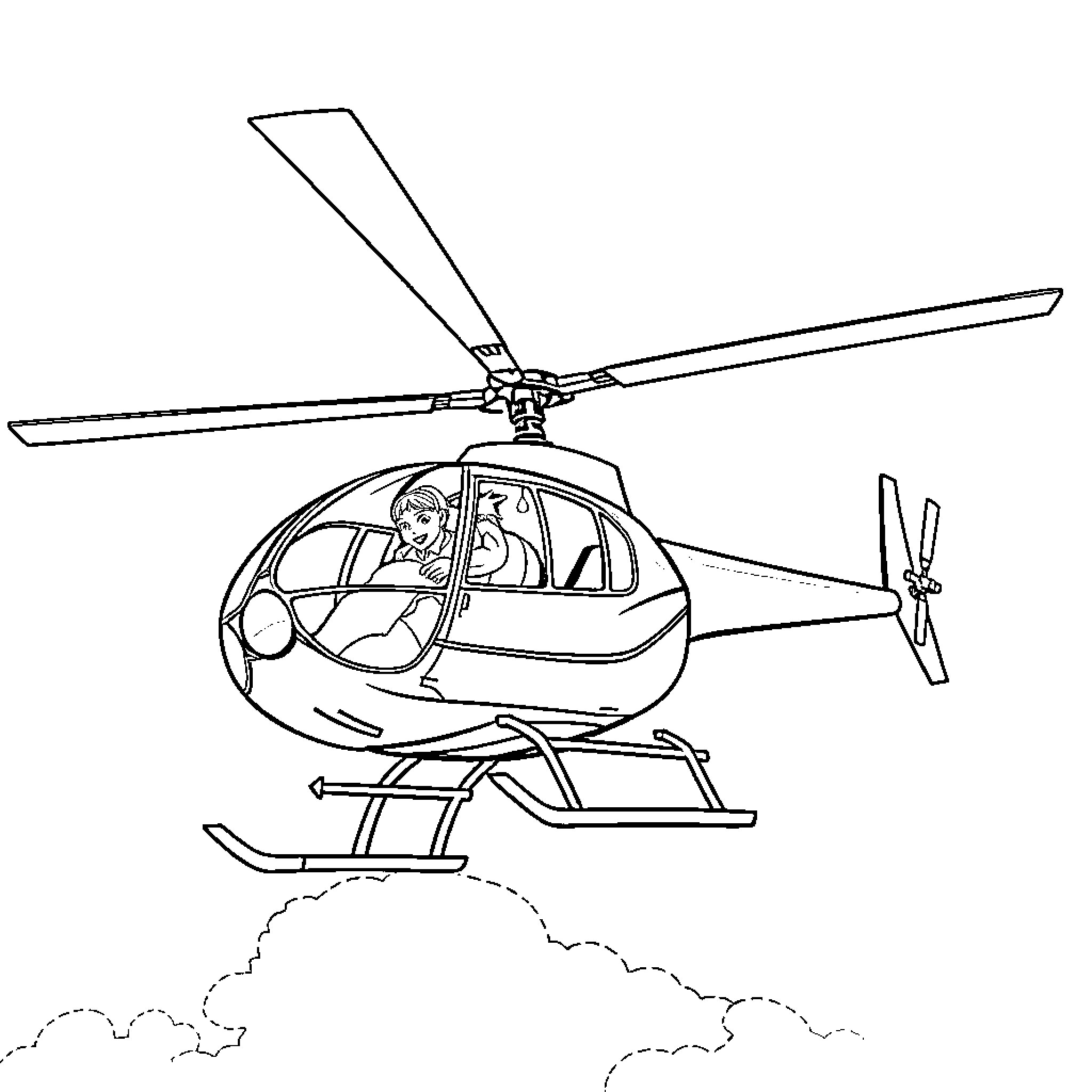 Skye's helicopter soaring through the clouds Coloring Page (free black-and-white line drawing printable PDF for all, from beginners to advanced learners, including children, teens, adults, and seniors)