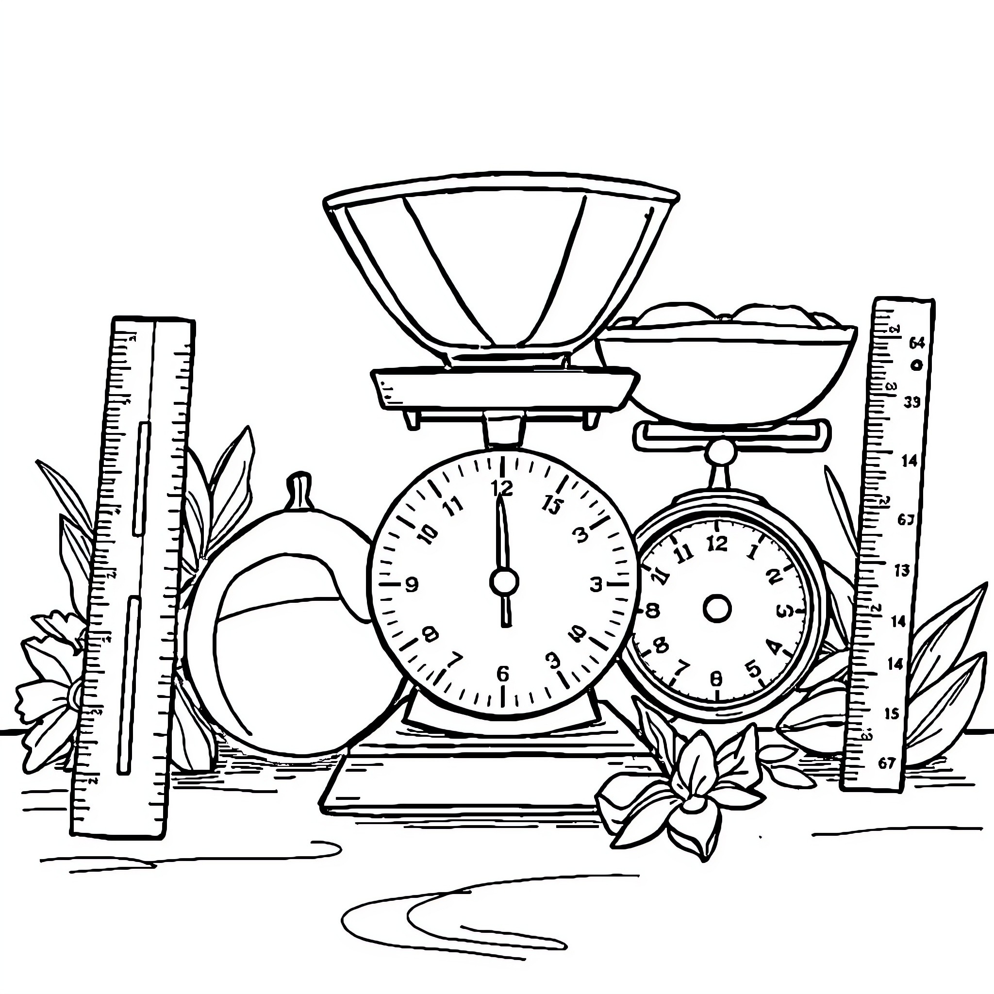 Science Laboratory Instruments and Measurements Coloring Page (free black-and-white line drawing printable PDF for all, from beginners to advanced learners, including children, teens, adults, and seniors)