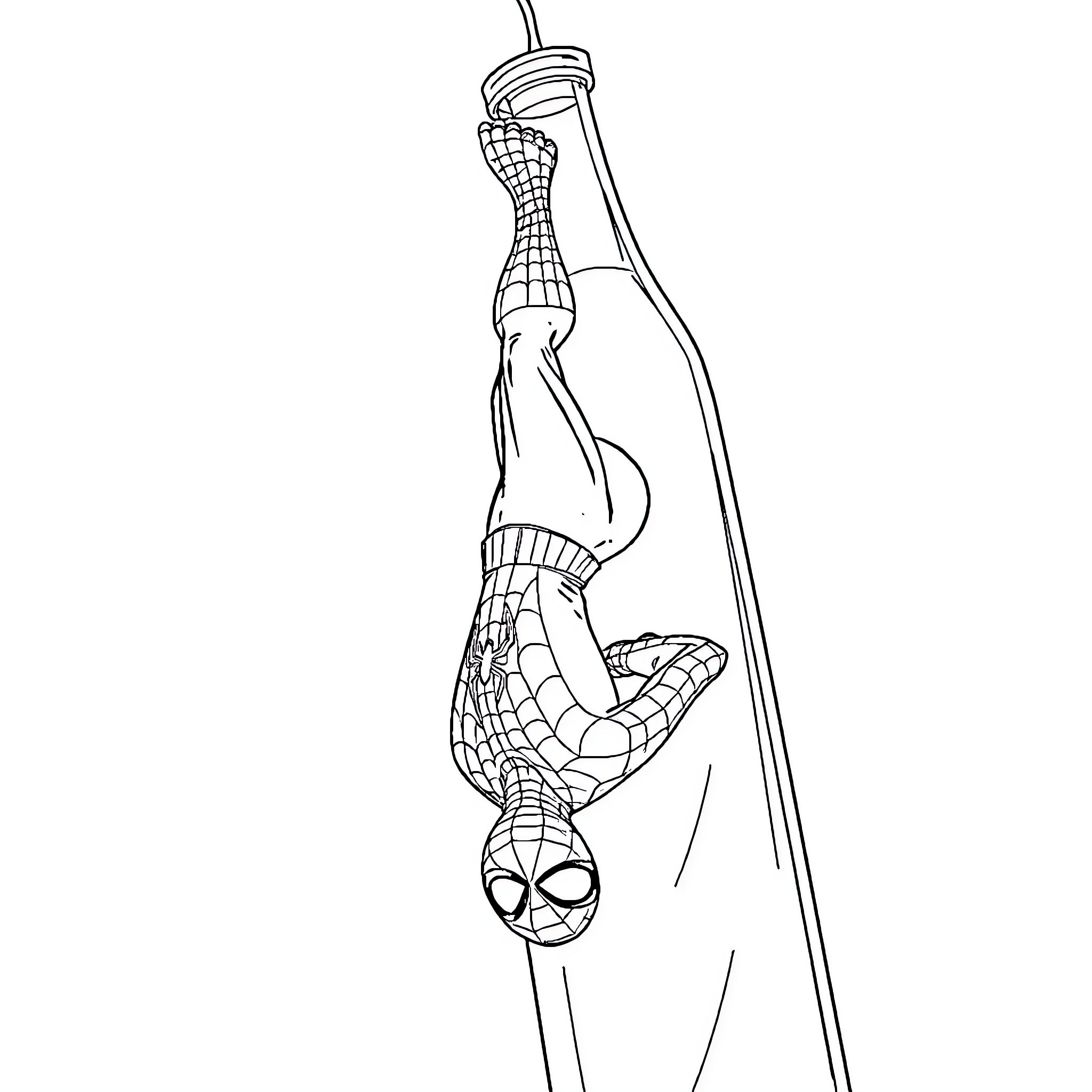Spiderman swinging in action pose Coloring Page (free black-and-white line drawing printable PDF for all, from beginners to advanced learners, including children, teens, adults, and seniors)