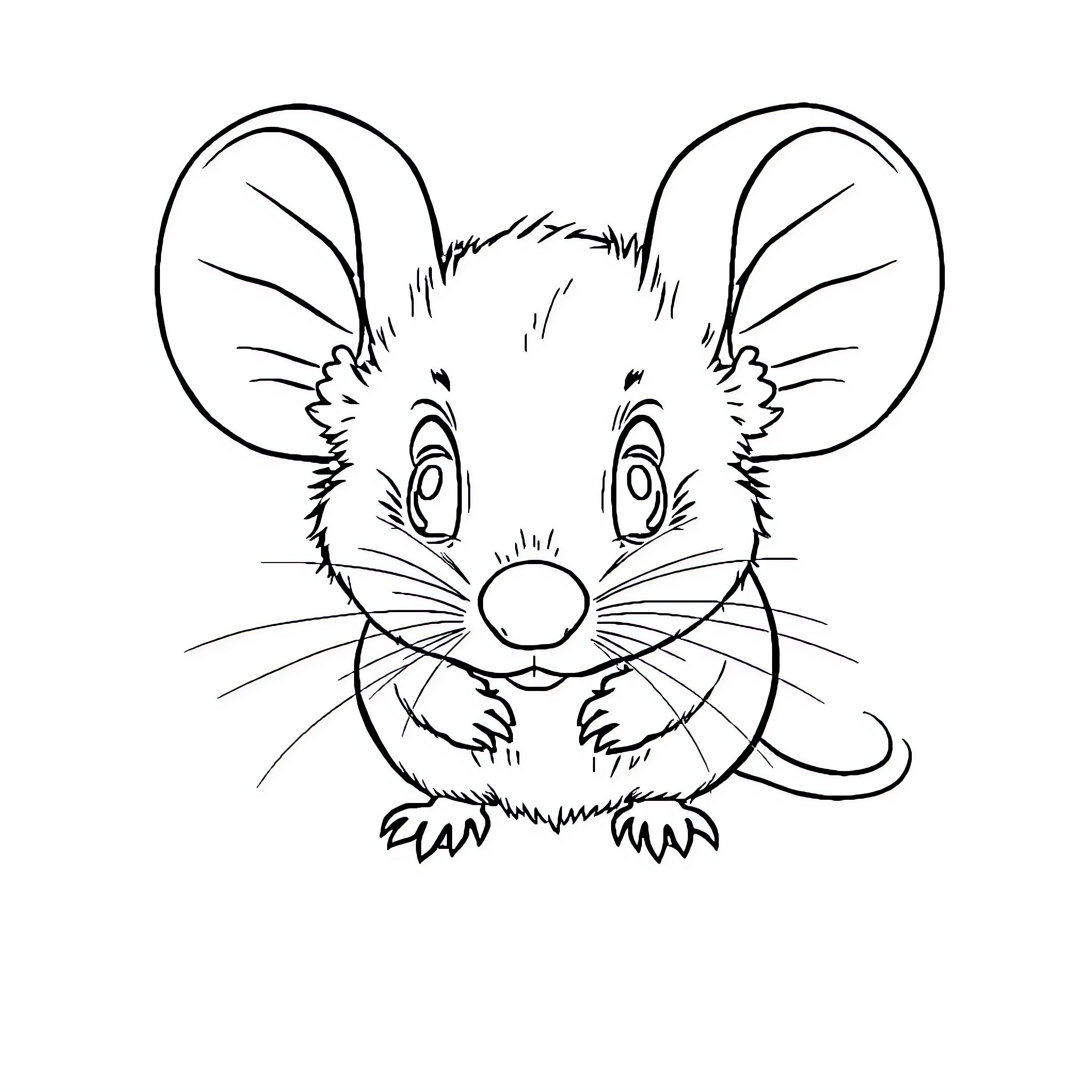 Mouse with big eyes and fuzzy fur Coloring Page (free black-and-white line drawing printable PDF for all, from beginners to advanced learners, including children, teens, adults, and seniors)