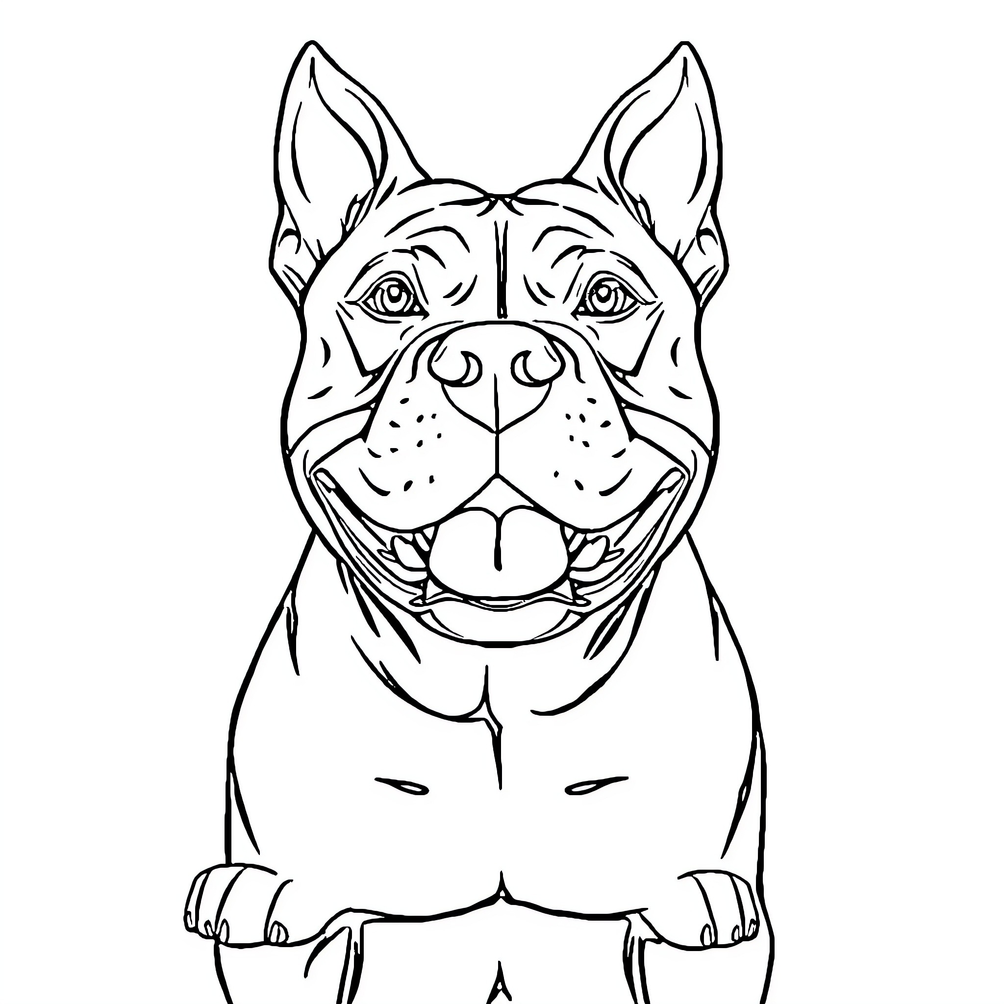Pit Bull dog with friendly expression Coloring Page (free black-and-white line drawing printable PDF for all, from beginners to advanced learners, including children, teens, adults, and seniors)
