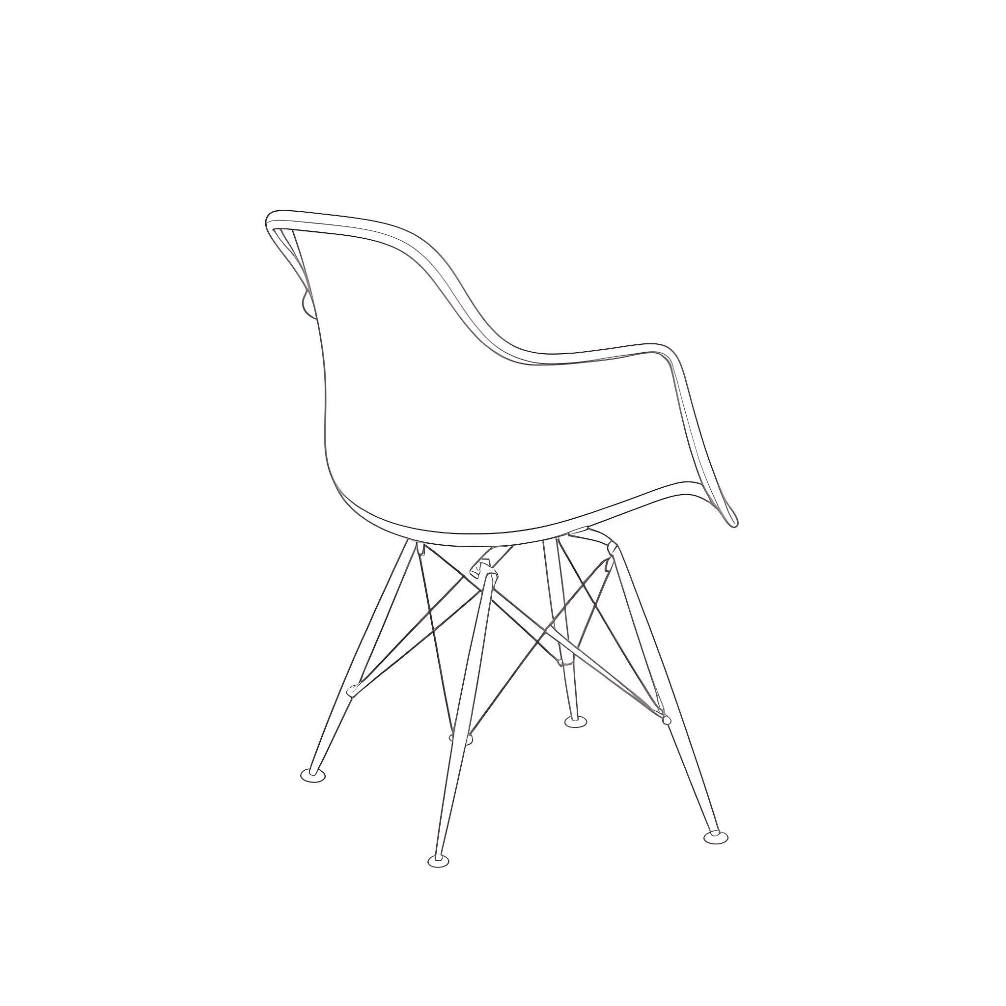 Eames Chair outline in minimal style Coloring Page (free black-and-white line drawing printable PDF for all, from beginners to advanced learners, including children, teens, adults, and seniors)