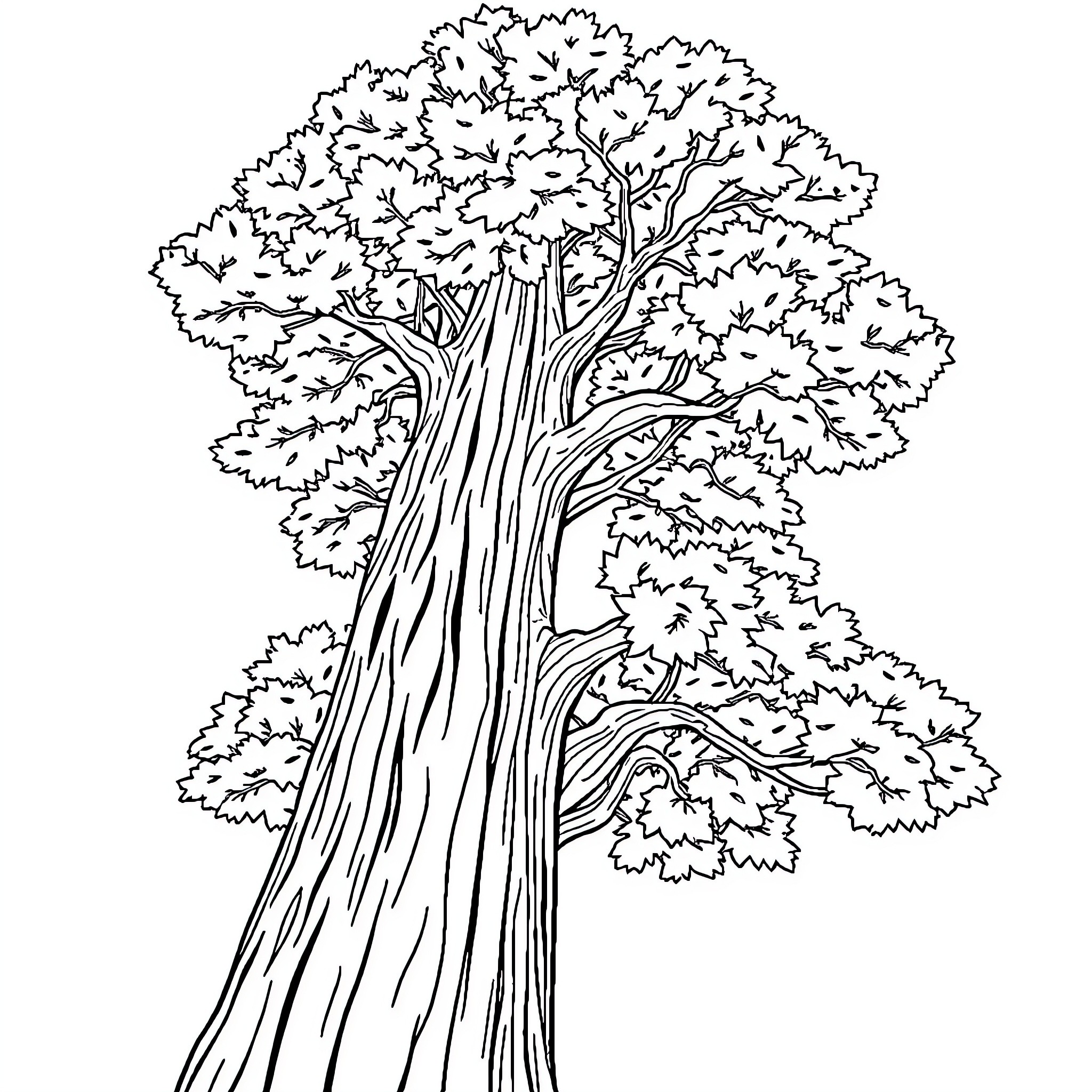 Tree with intricate branch patterns Coloring Page (free black-and-white line drawing printable PDF for all, from beginners to advanced learners, including children, teens, adults, and seniors)