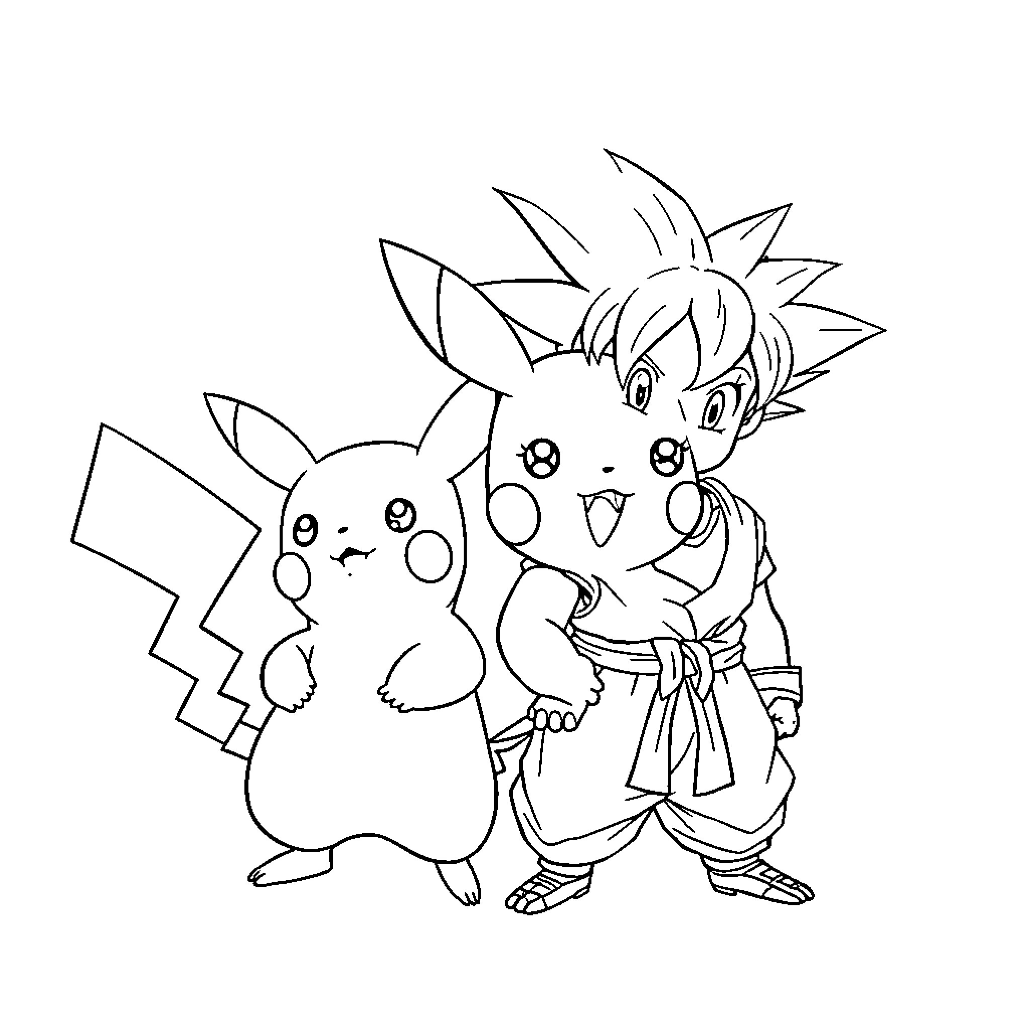 Pikachu and Ash having an adventure Coloring Page (free black-and-white line drawing printable PDF for all, from beginners to advanced learners, including children, teens, adults, and seniors)