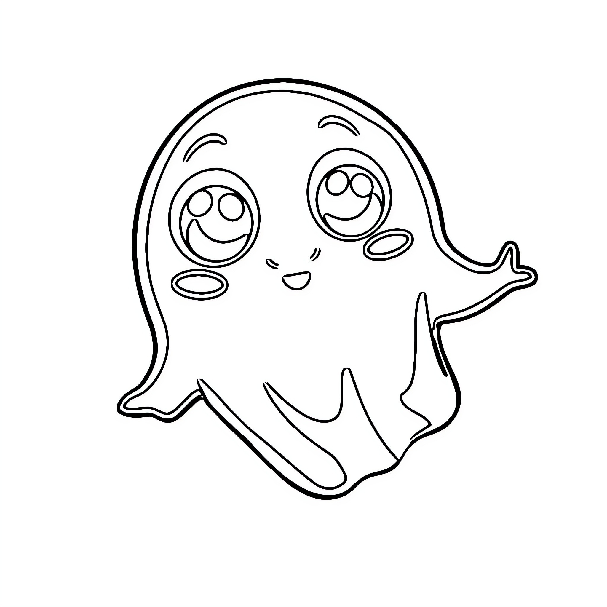 Ghost character with playful expression Coloring Page (free black-and-white line drawing printable PDF for all, from beginners to advanced learners, including children, teens, adults, and seniors)