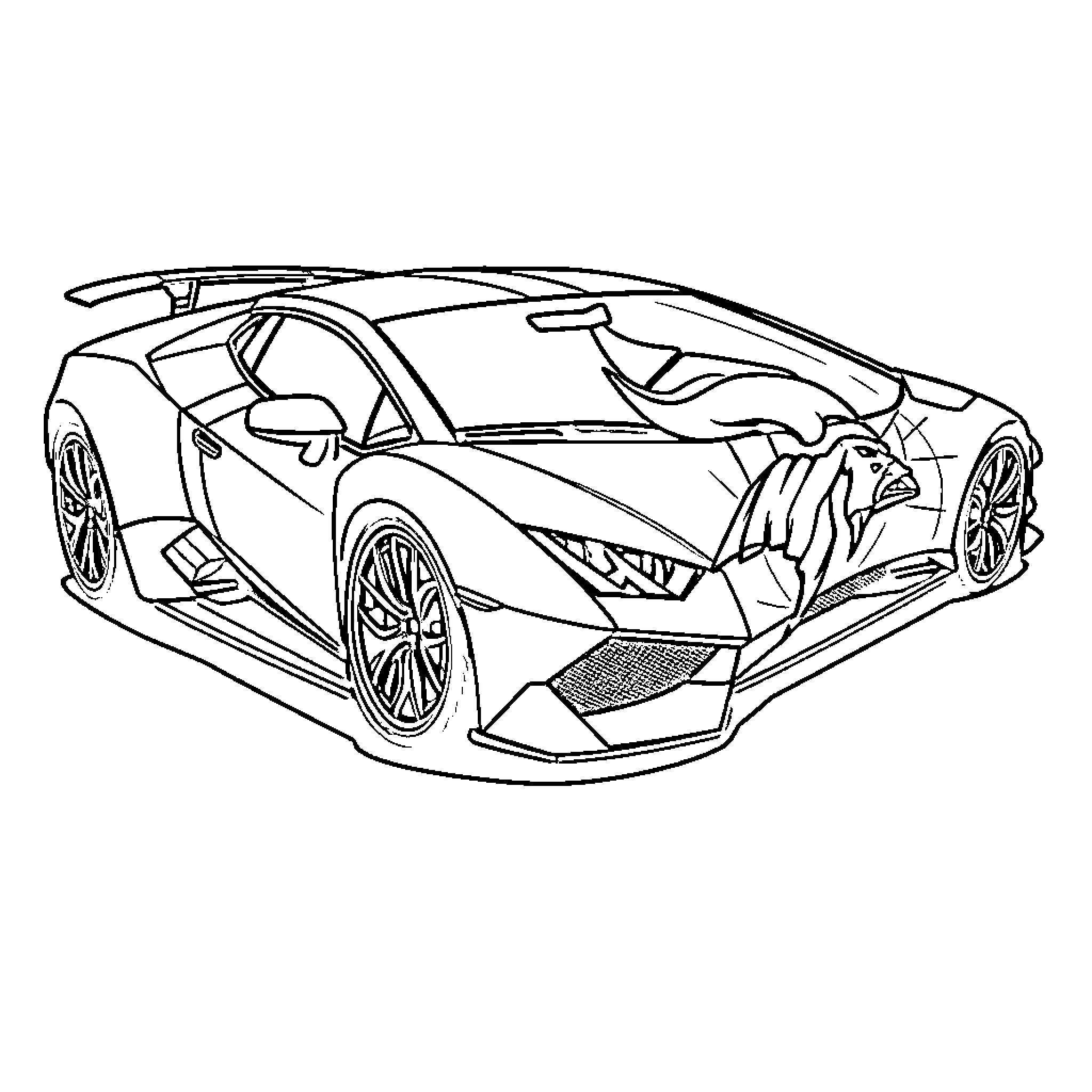 Lamborghini Supercar Racing on the Track Coloring Page (free black-and-white line drawing printable PDF for all, from beginners to advanced learners, including children, teens, adults, and seniors)