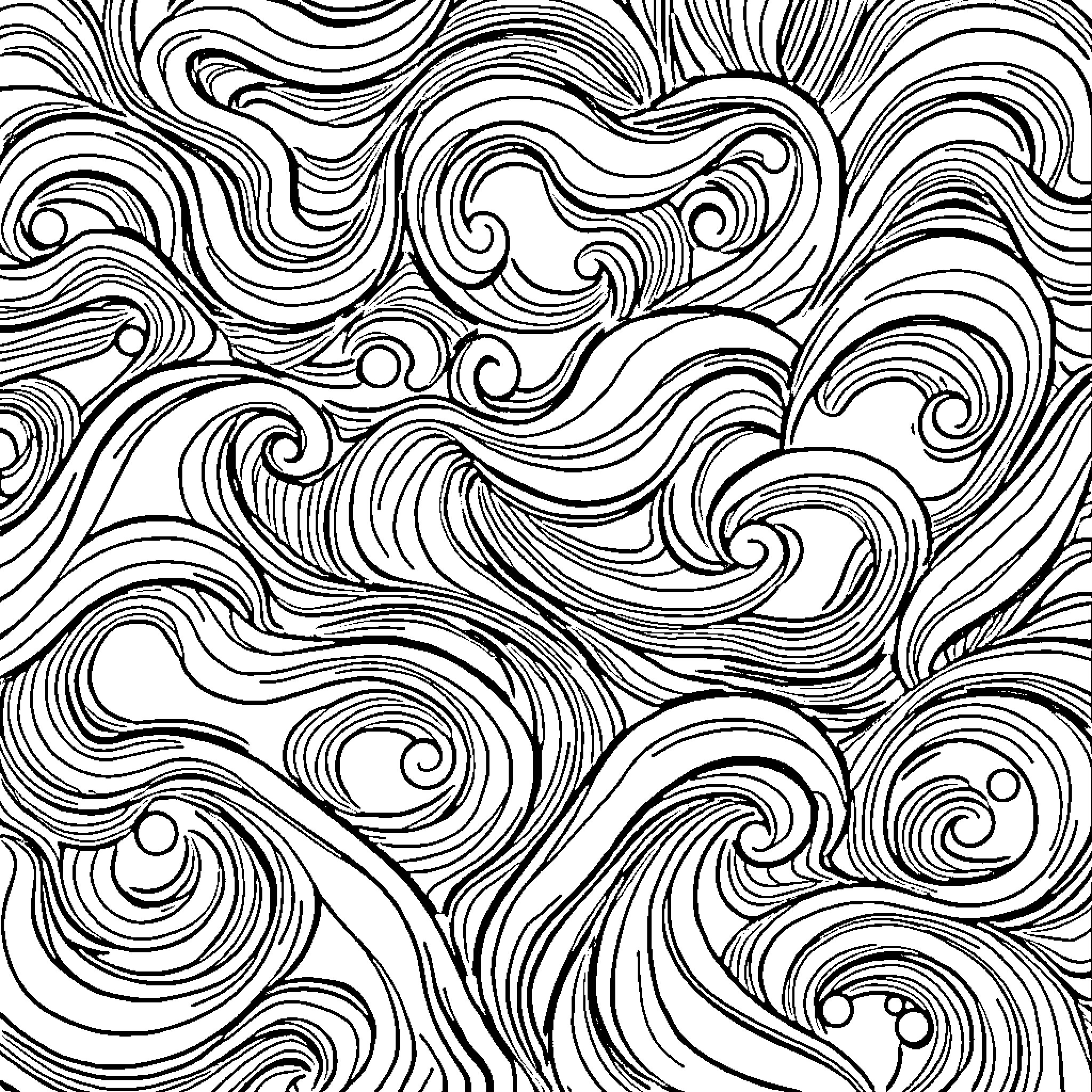 Pattern of Flowing Organic Shapes Coloring Page (free black-and-white line drawing printable PDF for all, from beginners to advanced learners, including children, teens, adults, and seniors)