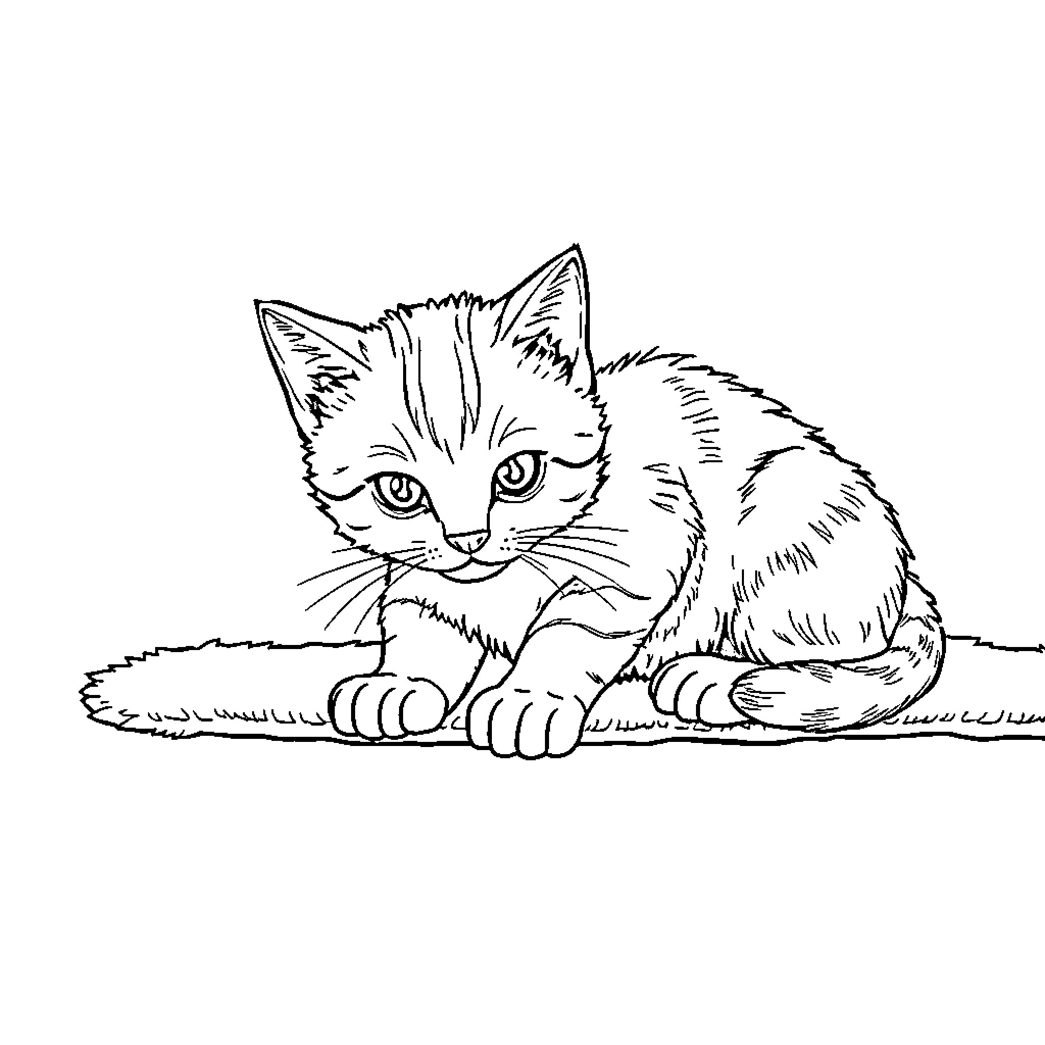 Cat curiously observing its surroundings Coloring Page (free black-and-white line drawing printable PDF for all, from beginners to advanced learners, including children, teens, adults, and seniors)