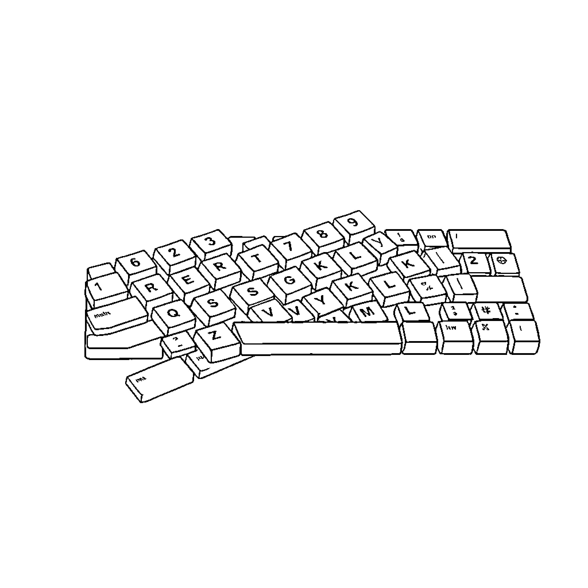 Letter from Keyboard Coloring Page (free black-and-white line drawing printable PDF for all, from beginners to advanced learners, including children, teens, adults, and seniors)