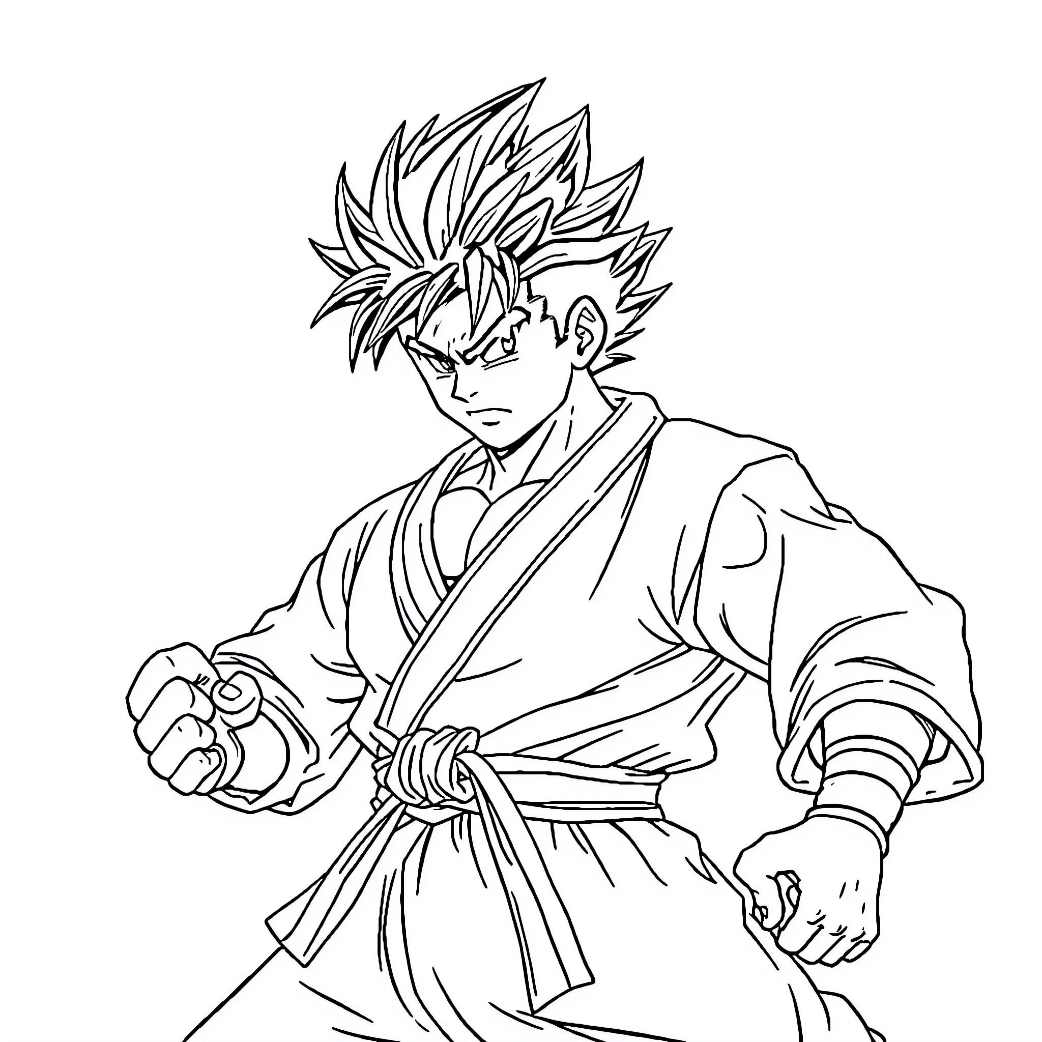 Sangoku warrior in battle stance Coloring Page (free black-and-white line drawing printable PDF for all, from beginners to advanced learners, including children, teens, adults, and seniors)
