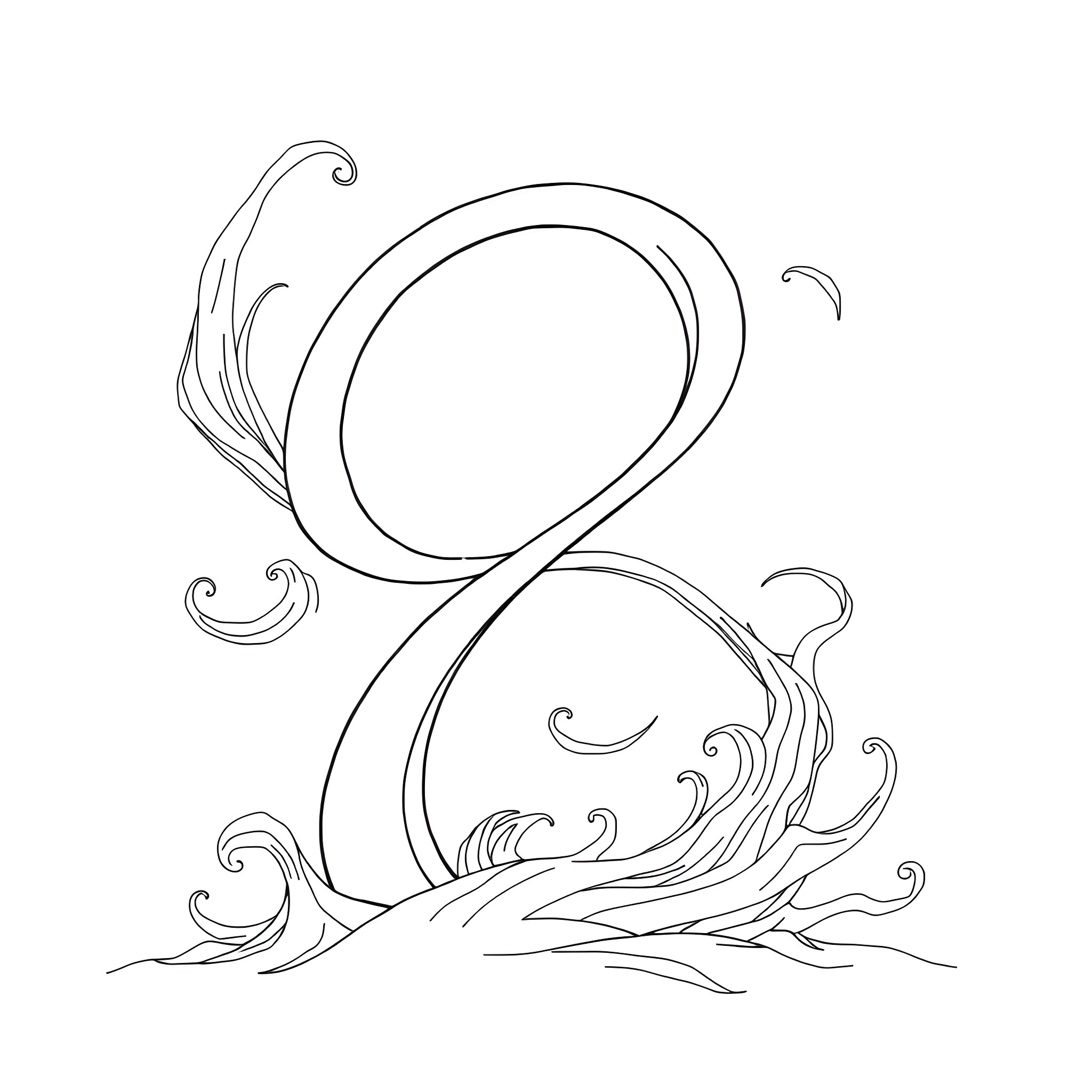 A Stylized Monogram Letter Design Coloring Page (free black-and-white line drawing printable PDF for all, from beginners to advanced learners, including children, teens, adults, and seniors)