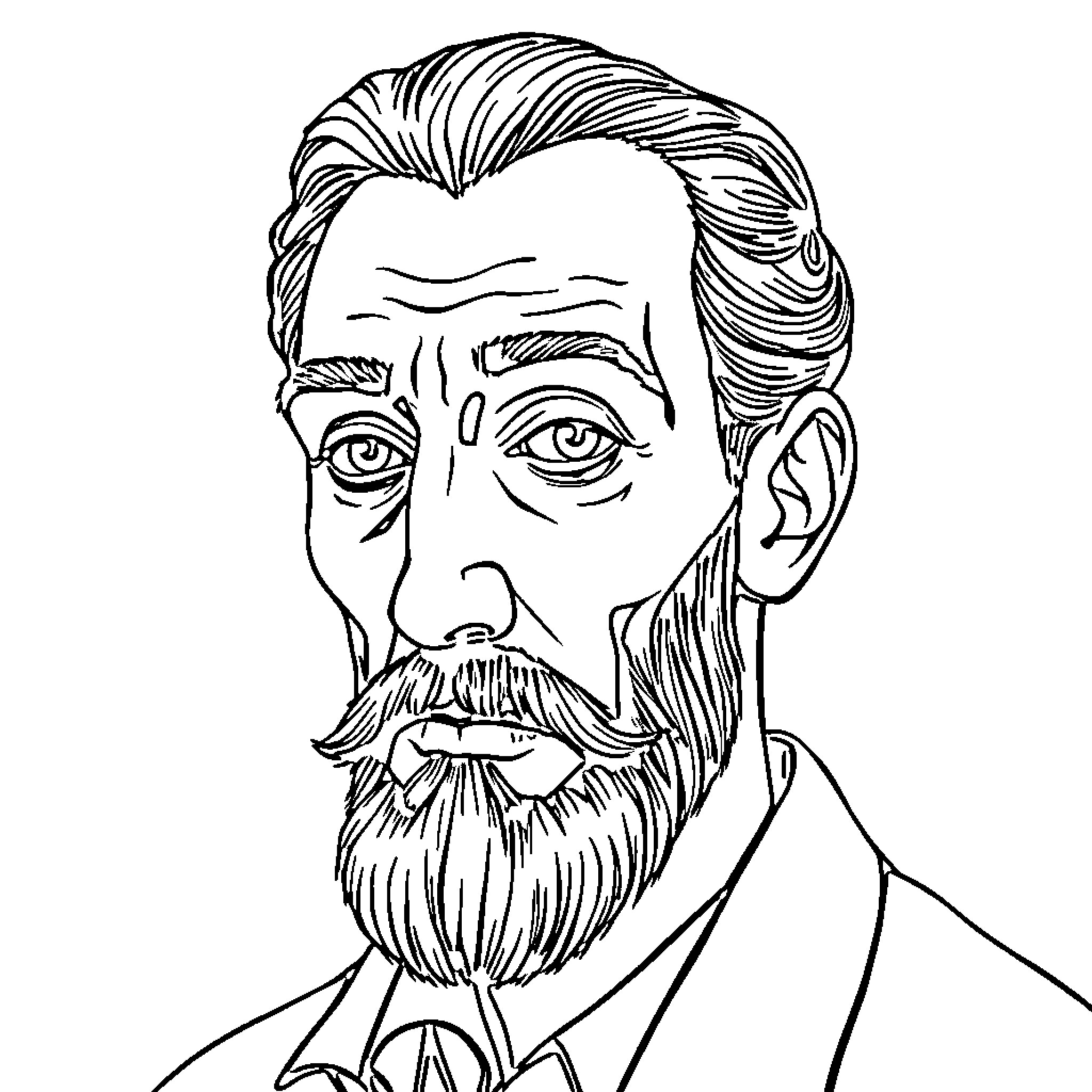 Picasso-inspired portrait of a pensive gentleman Coloring Page (free black-and-white line drawing printable PDF for all, from beginners to advanced learners, including children, teens, adults, and seniors)