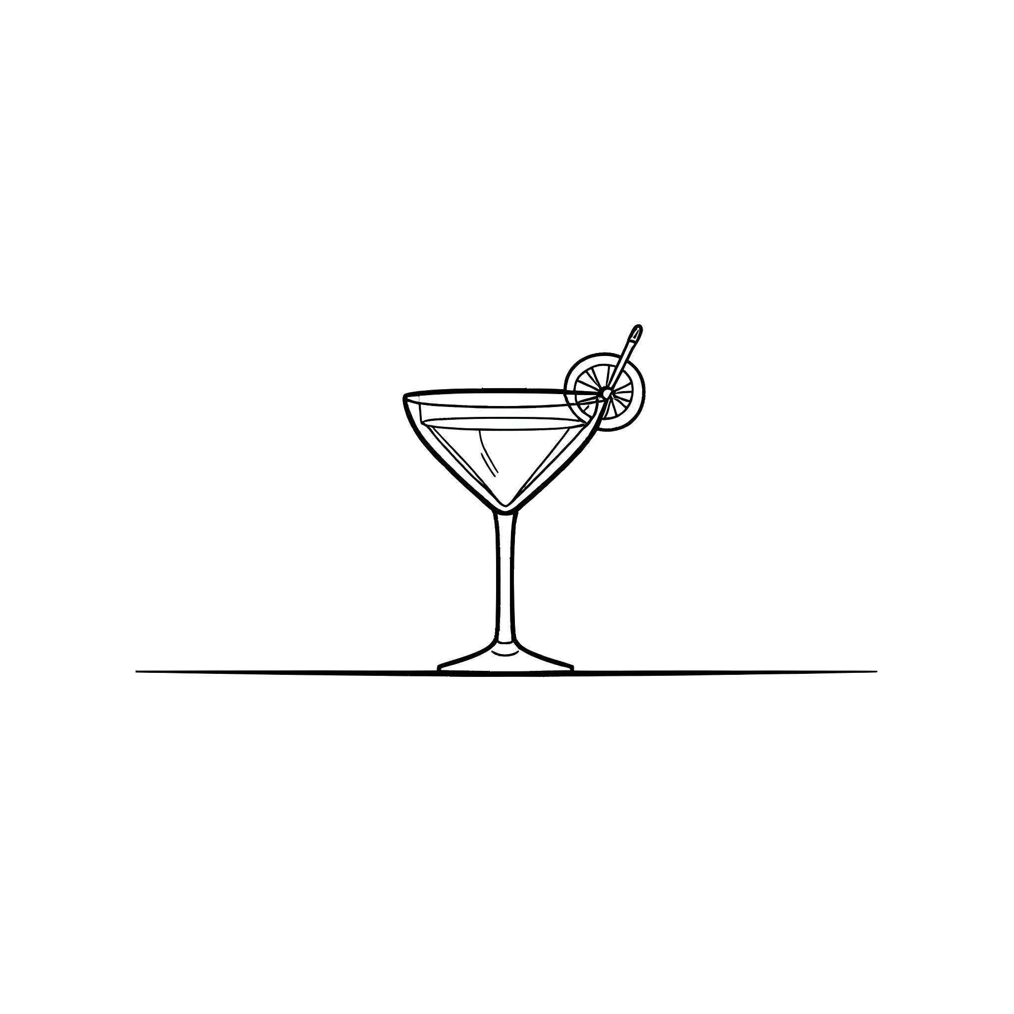Cocktail with Garnish in Elegant Glass Coloring Page (free black-and-white line drawing printable PDF for all, from beginners to advanced learners, including children, teens, adults, and seniors)