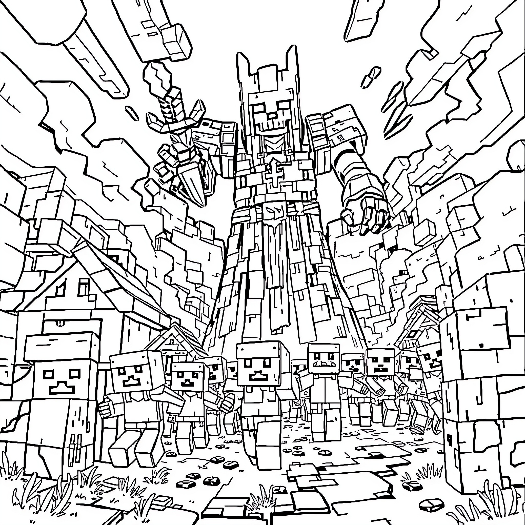 Warden of the Pixel Kingdom Surveying Realm Coloring Page (free black-and-white line drawing printable PDF for all, from beginners to advanced learners, including children, teens, adults, and seniors)