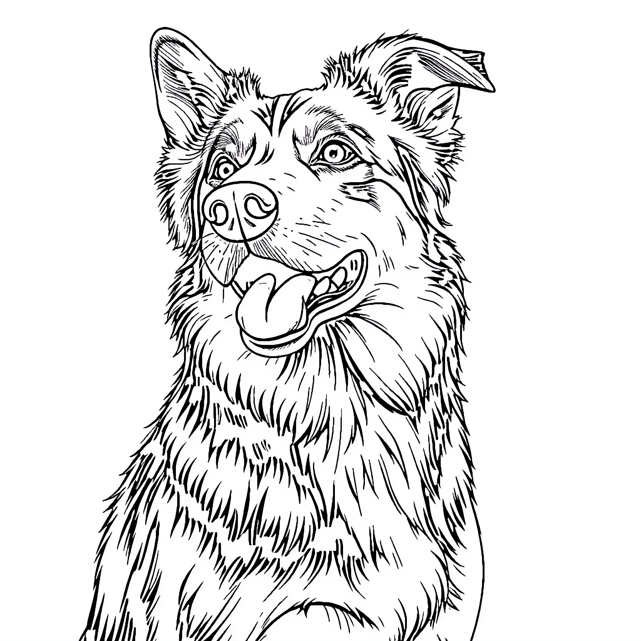 Dog with a happy expression Coloring Page (free black-and-white line drawing printable PDF for all, from beginners to advanced learners, including children, teens, adults, and seniors)
