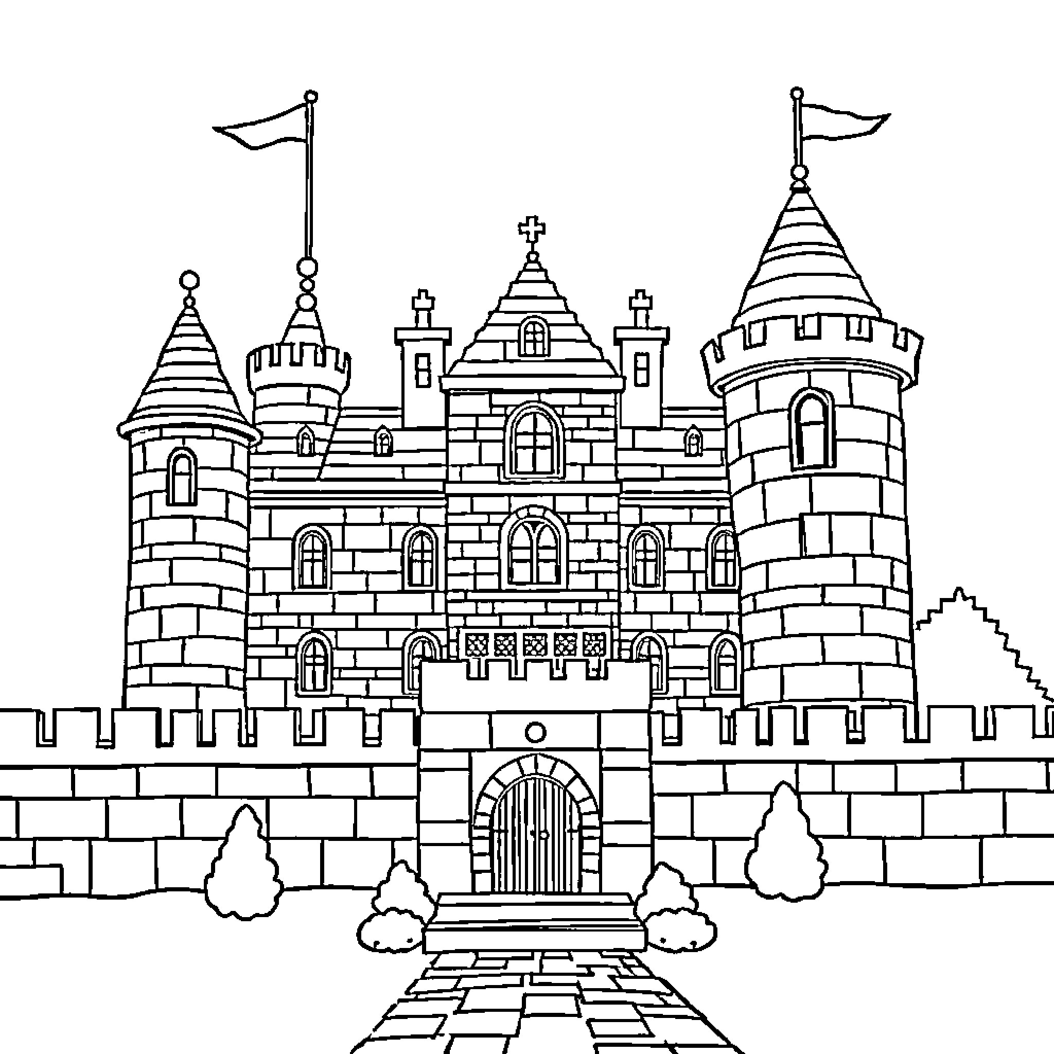 Palace of majestic architecture and intricate designs Coloring Page (free black-and-white line drawing printable PDF for all, from beginners to advanced learners, including children, teens, adults, and seniors)