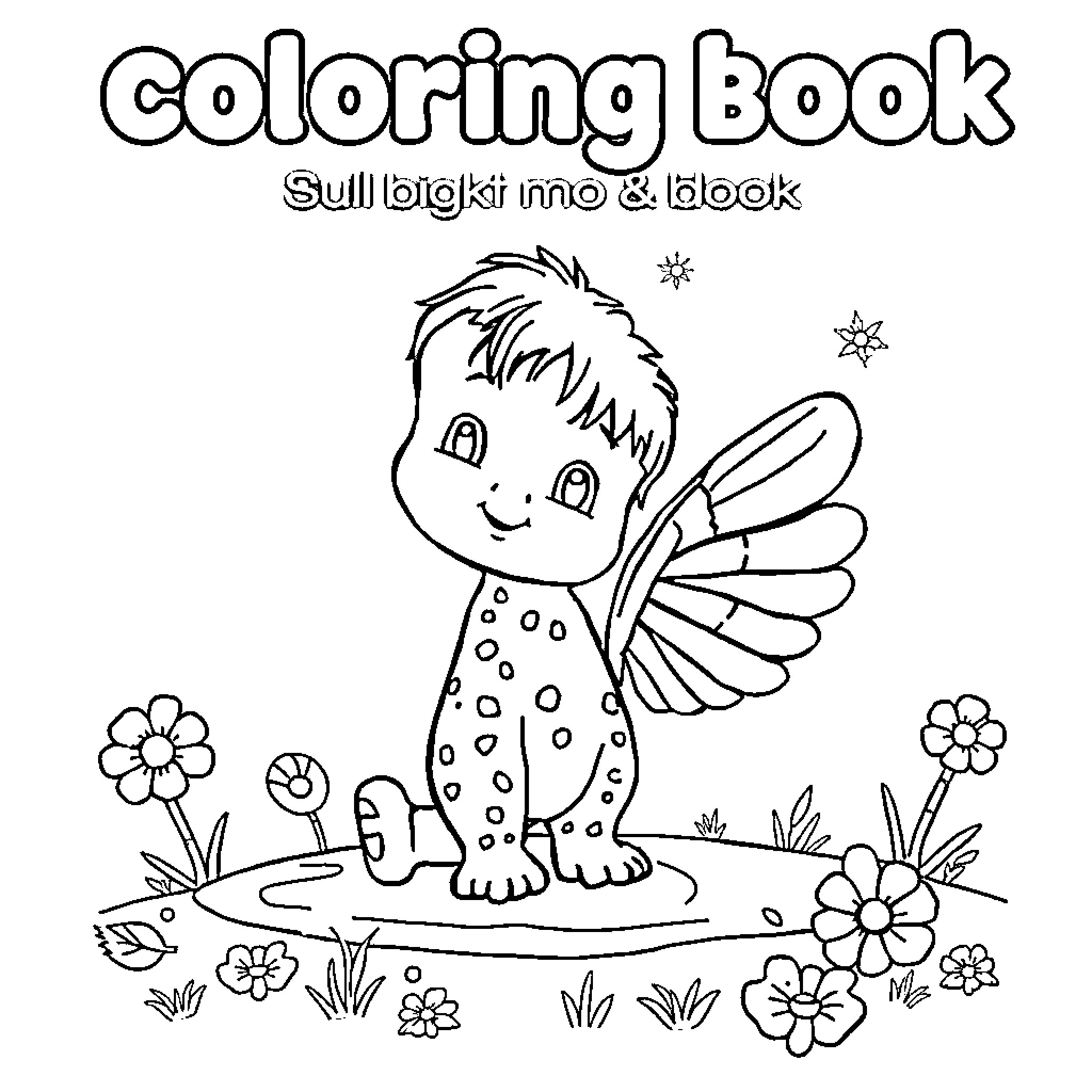 Infant fairy playing in nature Coloring Page (free black-and-white line drawing printable PDF for all, from beginners to advanced learners, including children, teens, adults, and seniors)