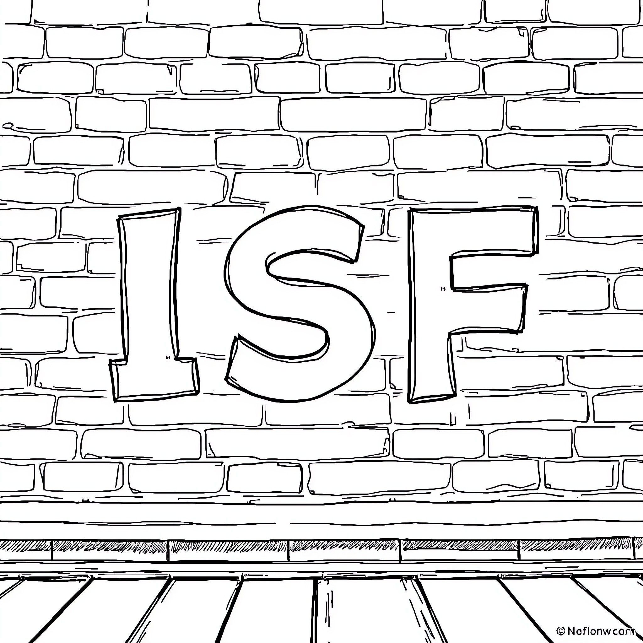Butman's Brick Wall with LSE Letters Coloring Page (free black-and-white line drawing printable PDF for all, from beginners to advanced learners, including children, teens, adults, and seniors)