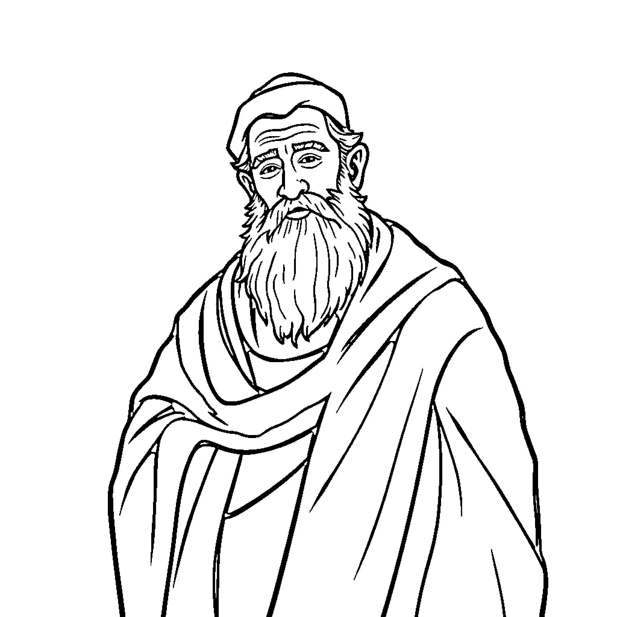 Rabbi in thoughtful contemplation Coloring Page (free black-and-white line drawing printable PDF for all, from beginners to advanced learners, including children, teens, adults, and seniors)