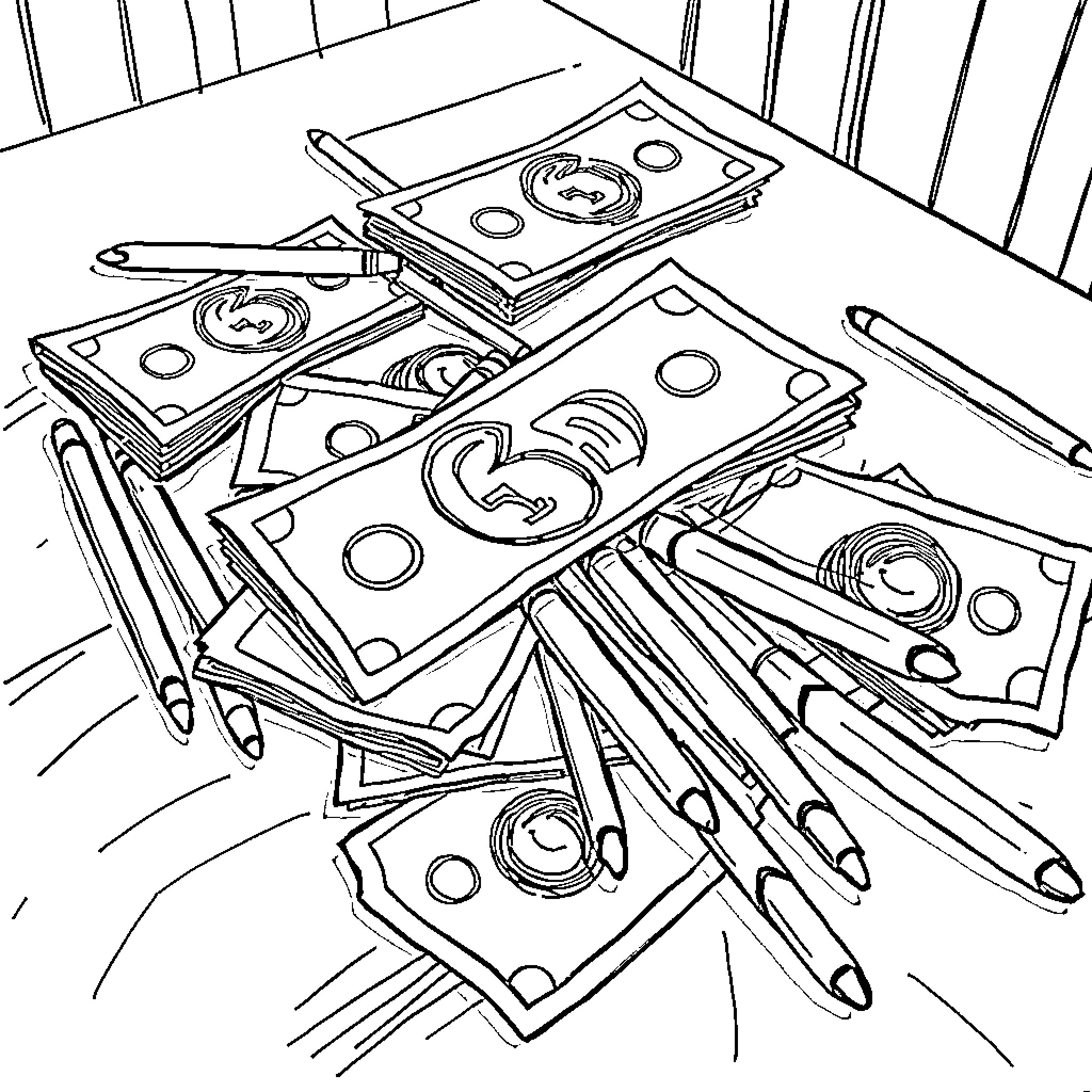 Ball of equipment and tools on a surface Coloring Page (free black-and-white line drawing printable PDF for all, from beginners to advanced learners, including children, teens, adults, and seniors)