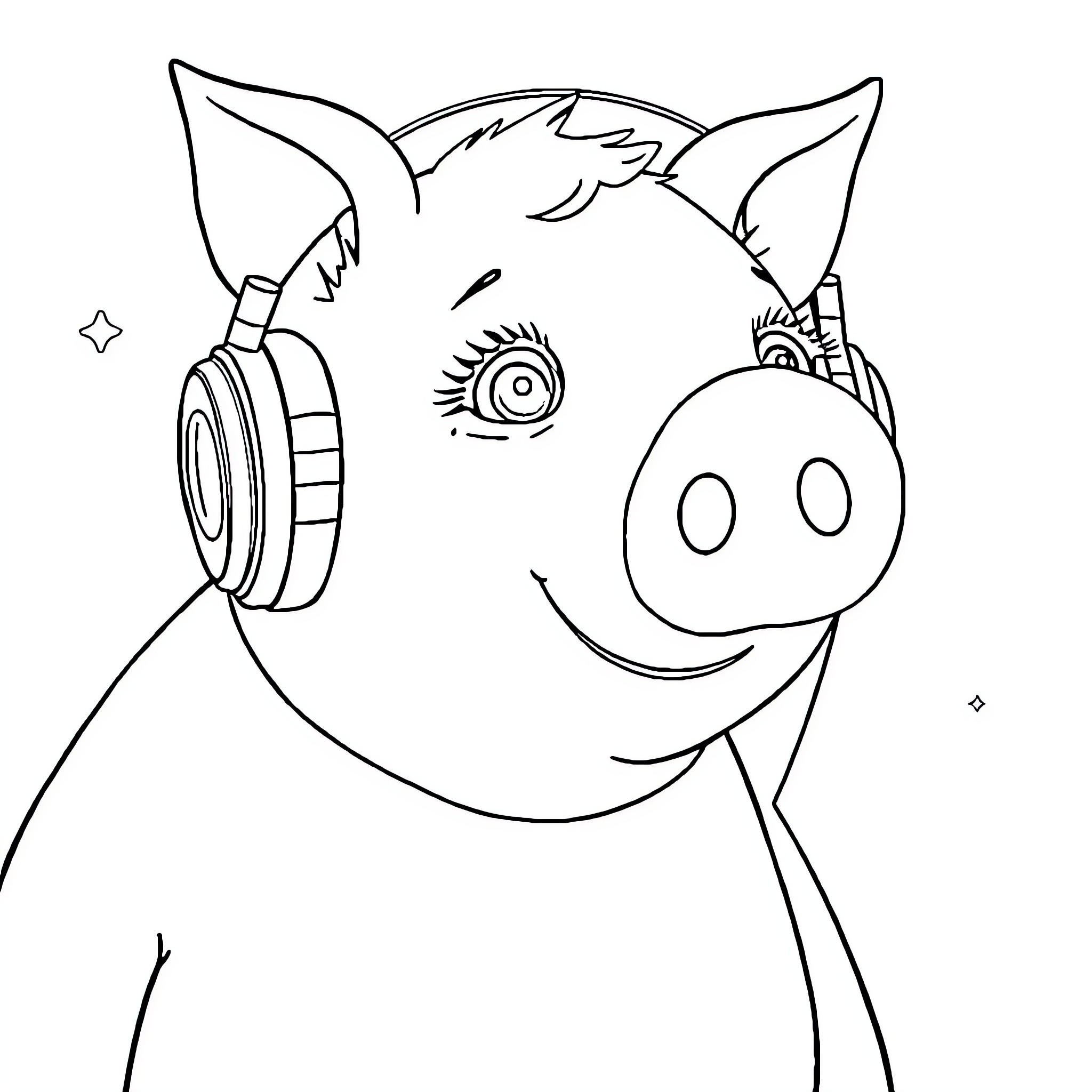 Mommy Pig listening to music happily Coloring Page (free black-and-white line drawing printable PDF for all, from beginners to advanced learners, including children, teens, adults, and seniors)