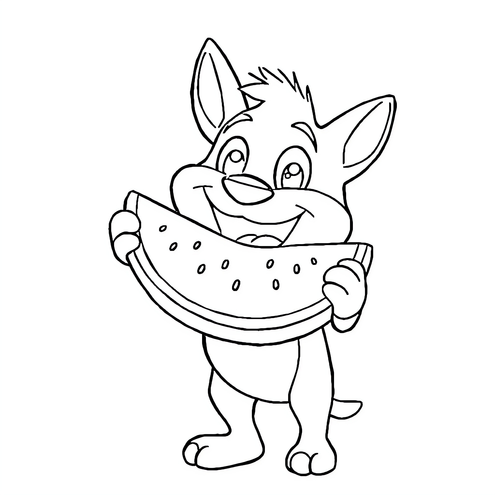 Bluey enjoying a watermelon snack Coloring Page (free black-and-white line drawing printable PDF for all, from beginners to advanced learners, including children, teens, adults, and seniors)