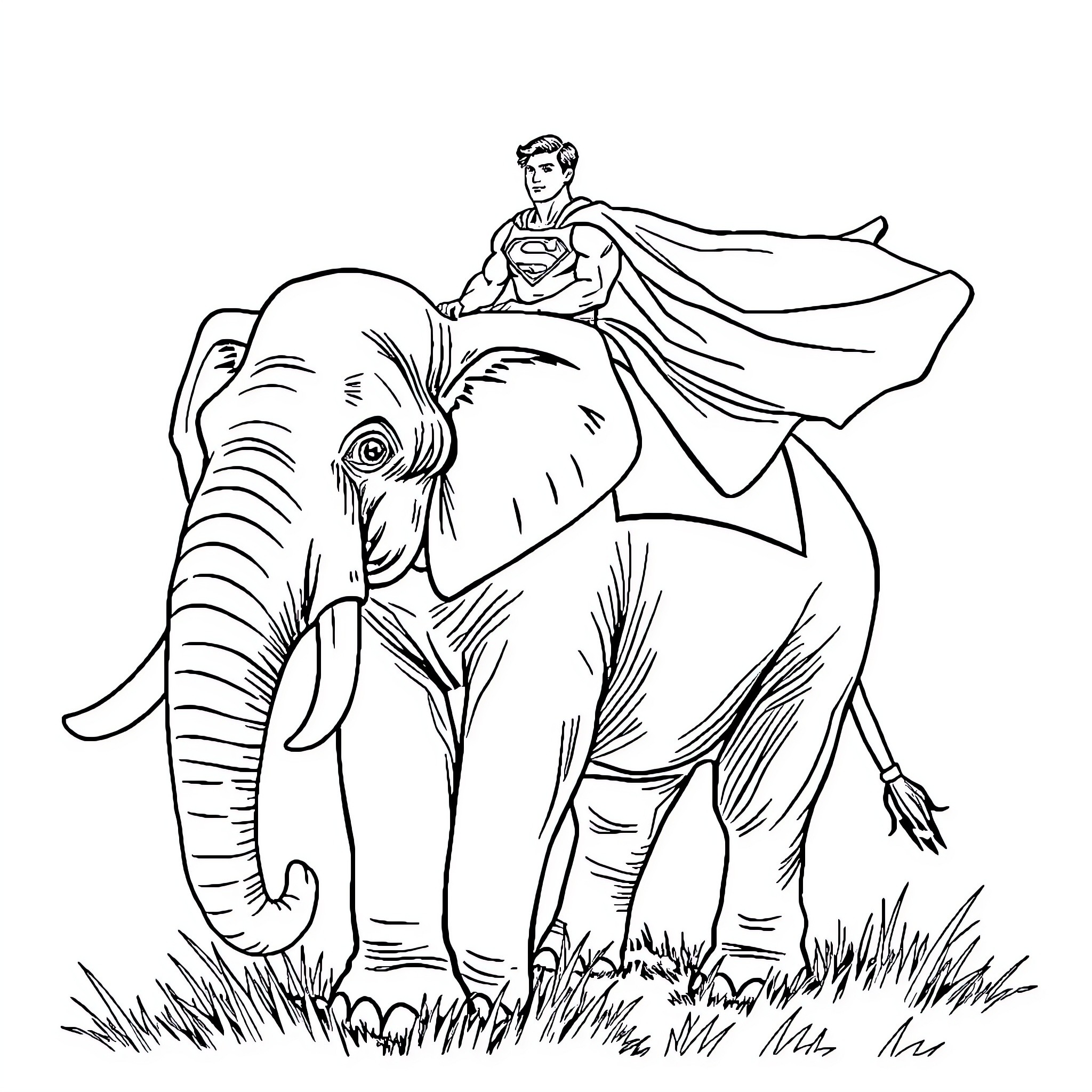 Elephant carrying a person on its back Coloring Page (free black-and-white line drawing printable PDF for all, from beginners to advanced learners, including children, teens, adults, and seniors)