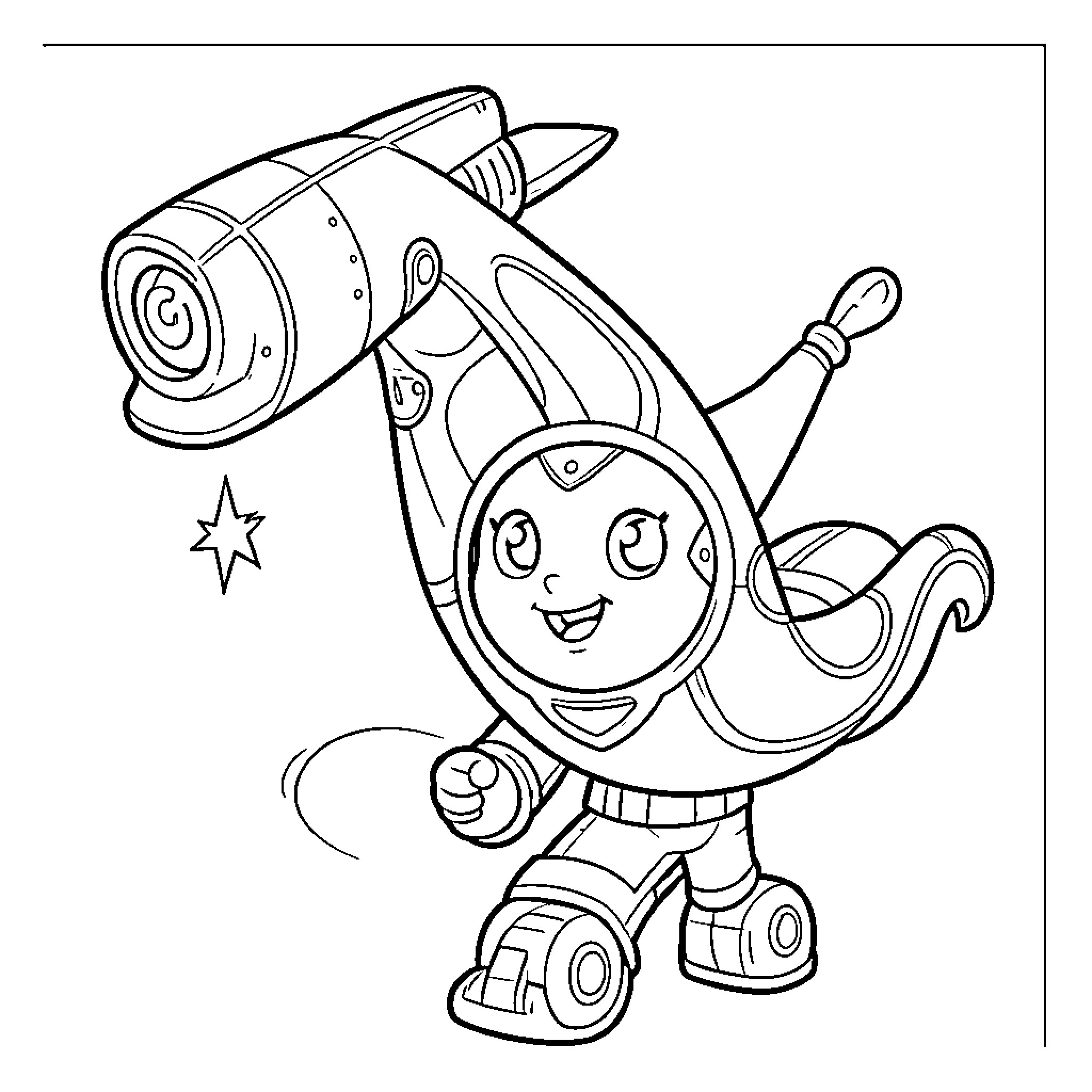Transformers character smiling while posing dynamically Coloring Page (free black-and-white line drawing printable PDF for all, from beginners to advanced learners, including children, teens, adults, and seniors)