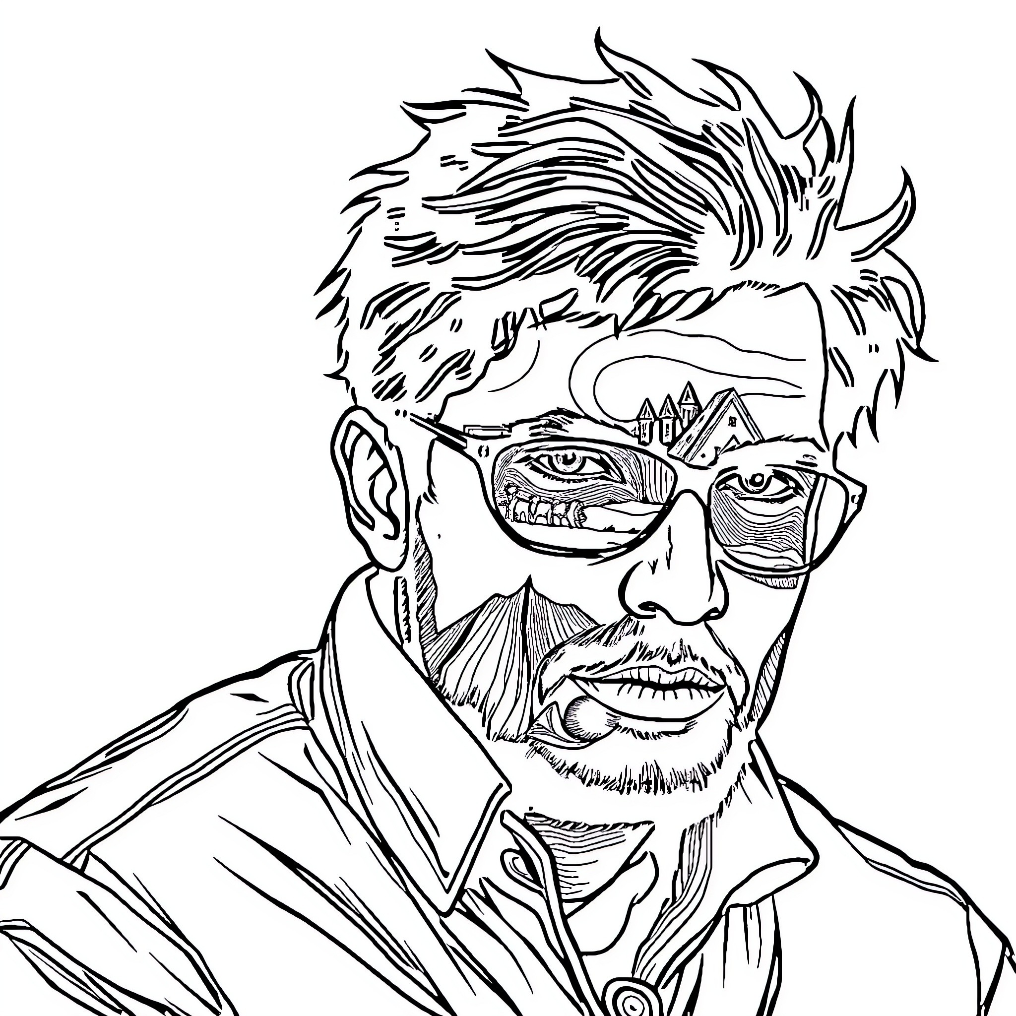 Picture of a man with distinctive facial features Coloring Page (free black-and-white line drawing printable PDF for all, from beginners to advanced learners, including children, teens, adults, and seniors)