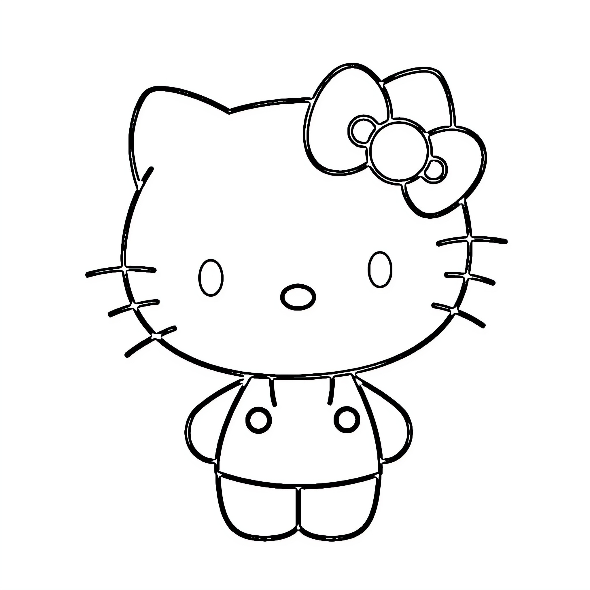 Hello Kitty waving in a simple outline Coloring Page (free black-and-white line drawing printable PDF for all, from beginners to advanced learners, including children, teens, adults, and seniors)