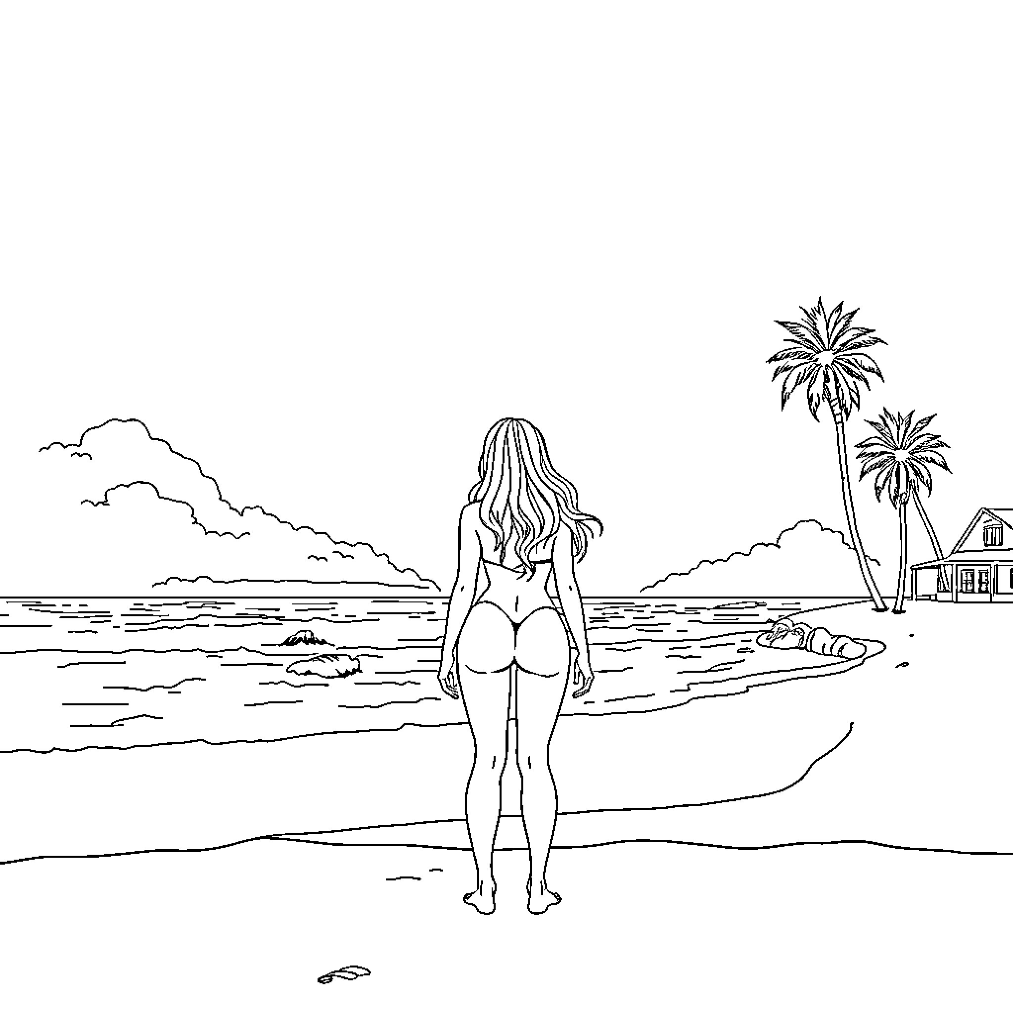 Vecna's Beachside Solitude Coloring Page (free black-and-white line drawing printable PDF for all, from beginners to advanced learners, including children, teens, adults, and seniors)