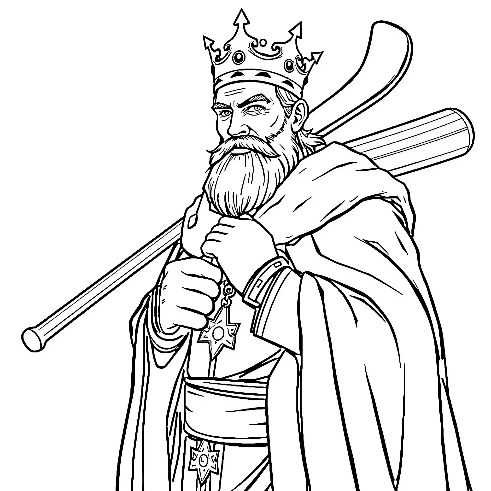 King's Regal Presence and Kingly Attire Coloring Page (free black-and-white line drawing printable PDF for all, from beginners to advanced learners, including children, teens, adults, and seniors)