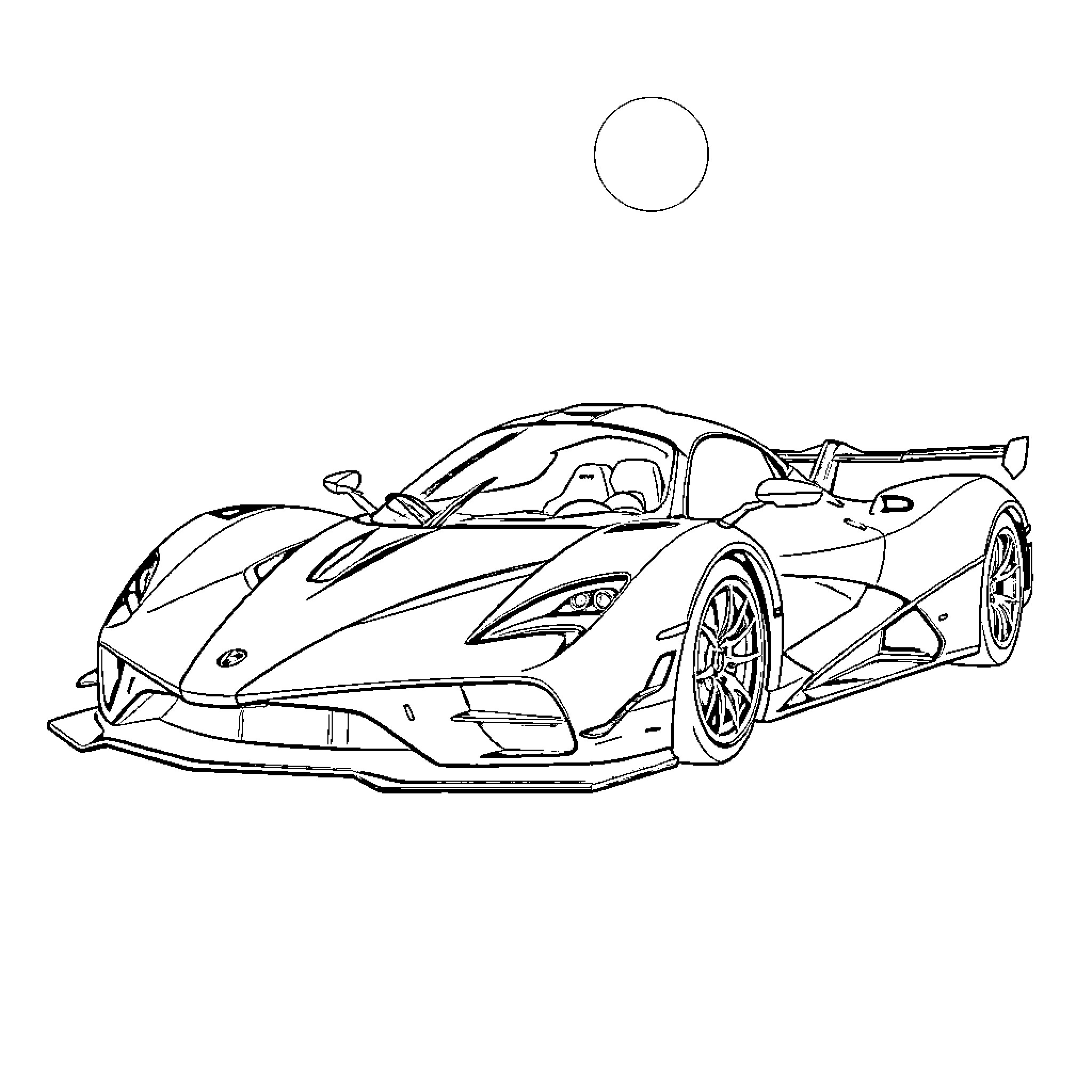 Super Car in Action on the Road Coloring Page (free black-and-white line drawing printable PDF for all, from beginners to advanced learners, including children, teens, adults, and seniors)