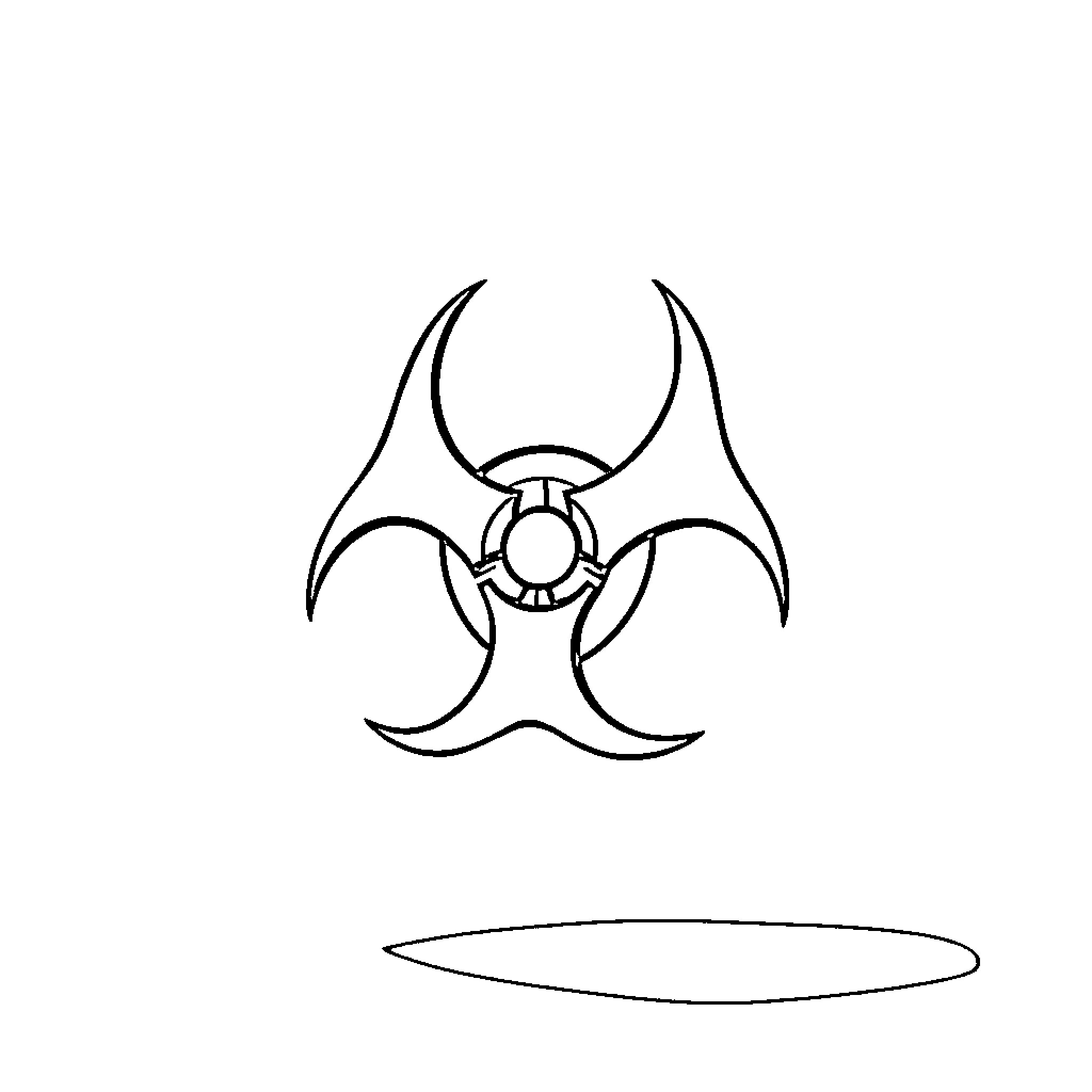 Biohazard symbol with a mysterious object Coloring Page (free black-and-white line drawing printable PDF for all, from beginners to advanced learners, including children, teens, adults, and seniors)