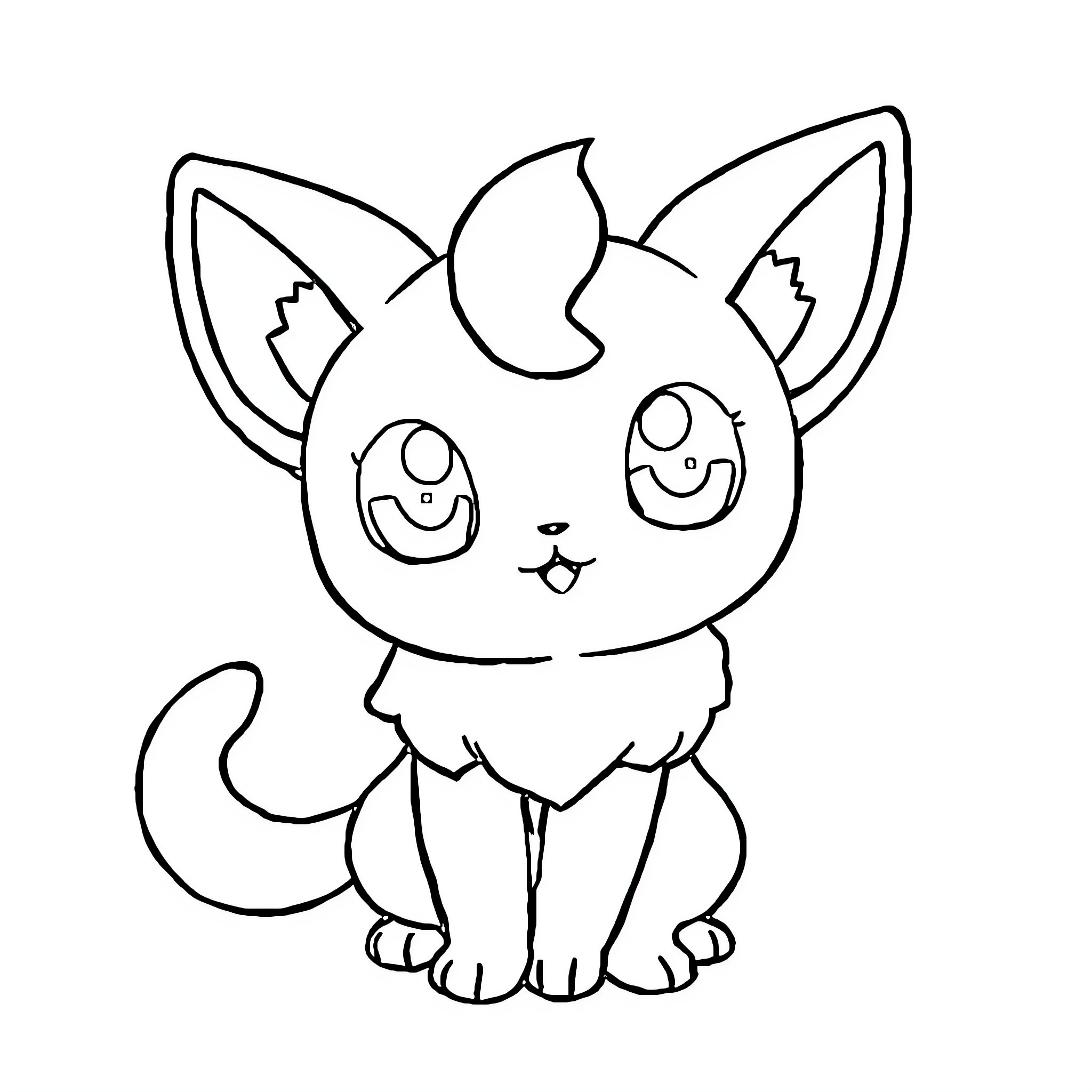 Mew the Cute Cartoon Kitten Coloring Page (free black-and-white line drawing printable PDF for all, from beginners to advanced learners, including children, teens, adults, and seniors)