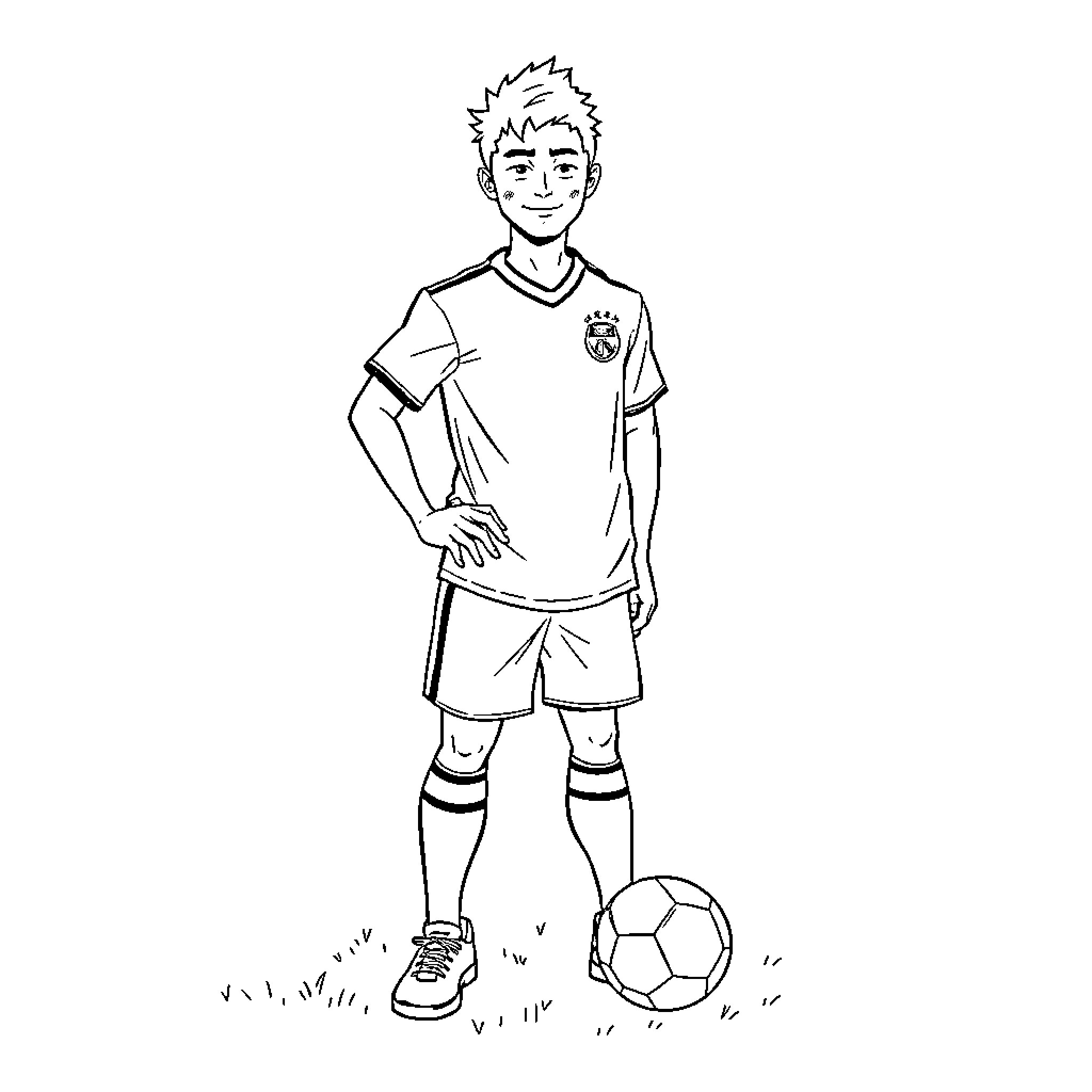 Yoichi Isagi playing soccer on the field Coloring Page (free black-and-white line drawing printable PDF for all, from beginners to advanced learners, including children, teens, adults, and seniors)