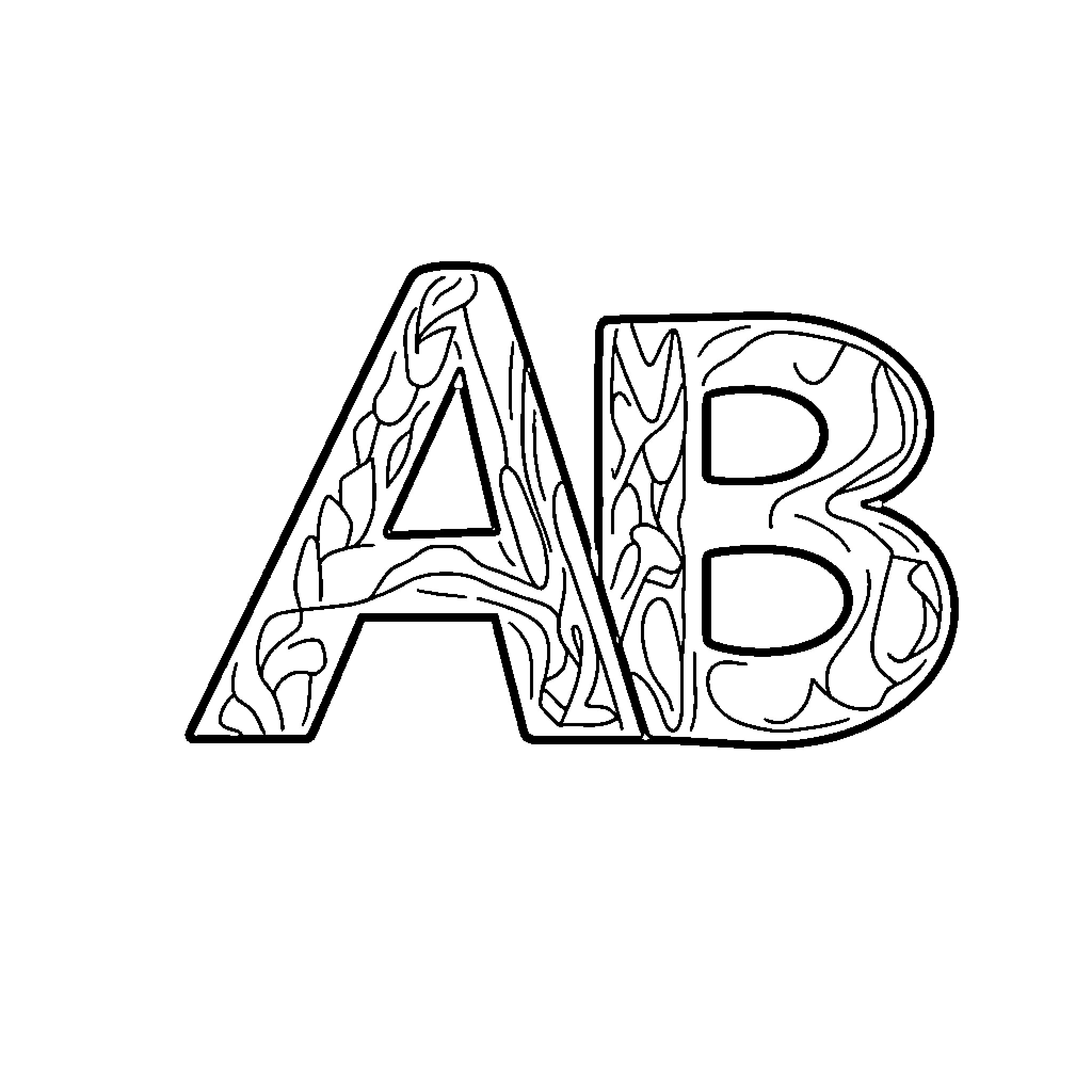 Letter A and B with Floral Patterns Coloring Page (free black-and-white line drawing printable PDF for all, from beginners to advanced learners, including children, teens, adults, and seniors)