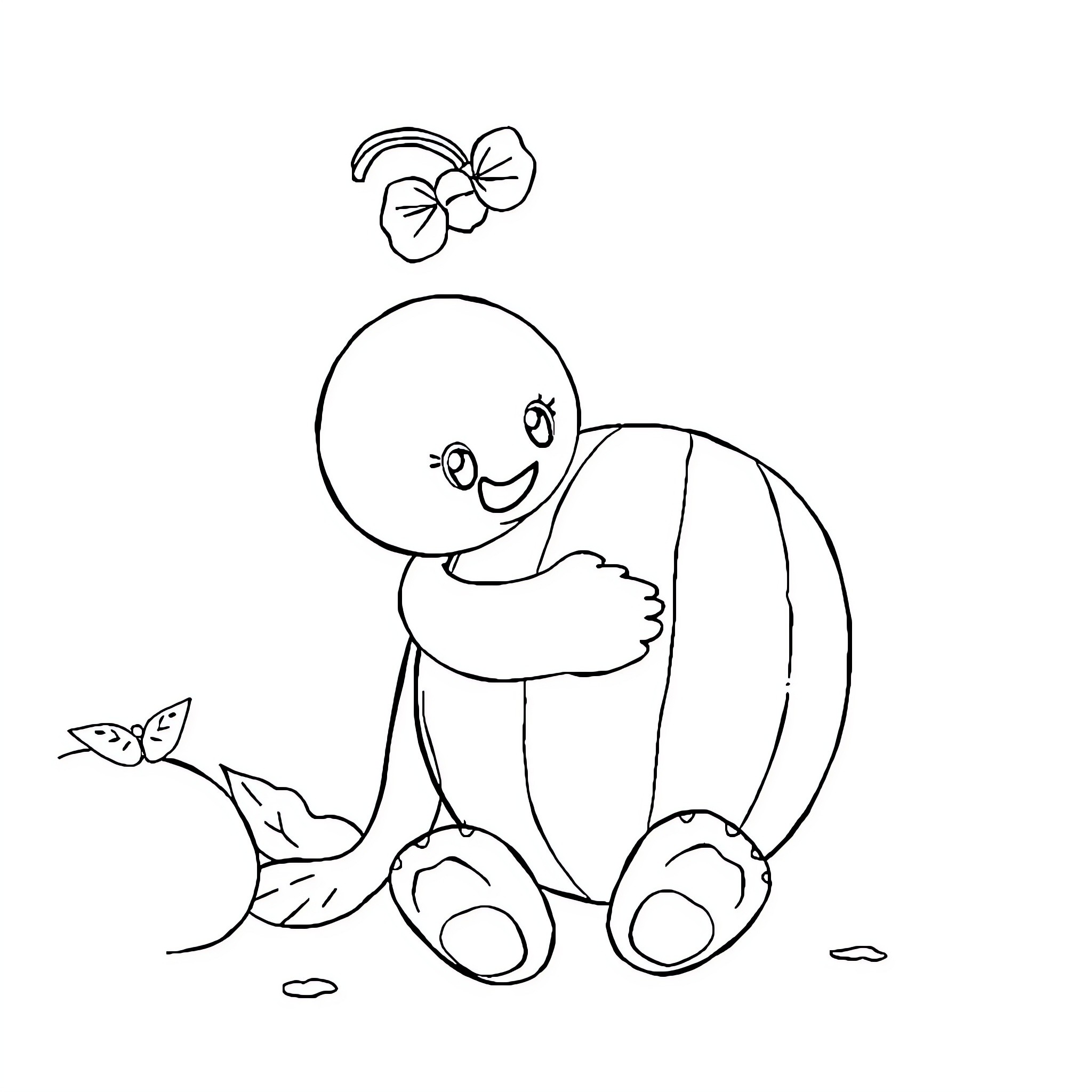 Cocomelon character in nature-inspired scene Coloring Page (free black-and-white line drawing printable PDF for all, from beginners to advanced learners, including children, teens, adults, and seniors)
