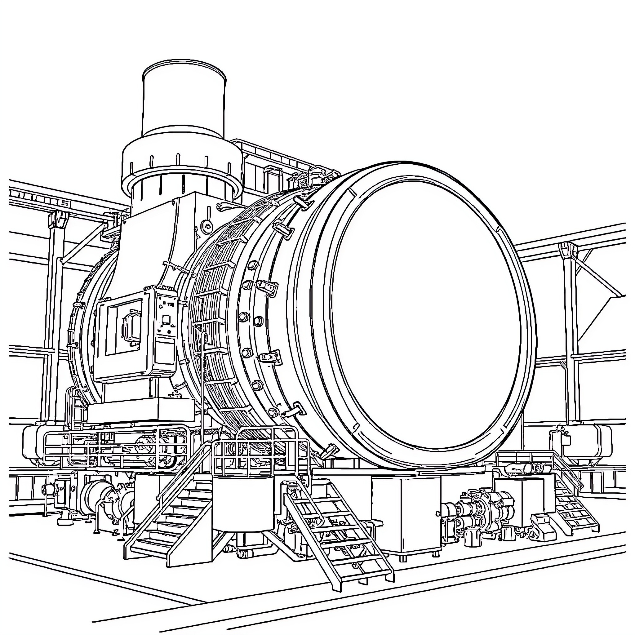 Candu Reactor Schematic Diagram Coloring Page (free black-and-white line drawing printable PDF for all, from beginners to advanced learners, including children, teens, adults, and seniors)