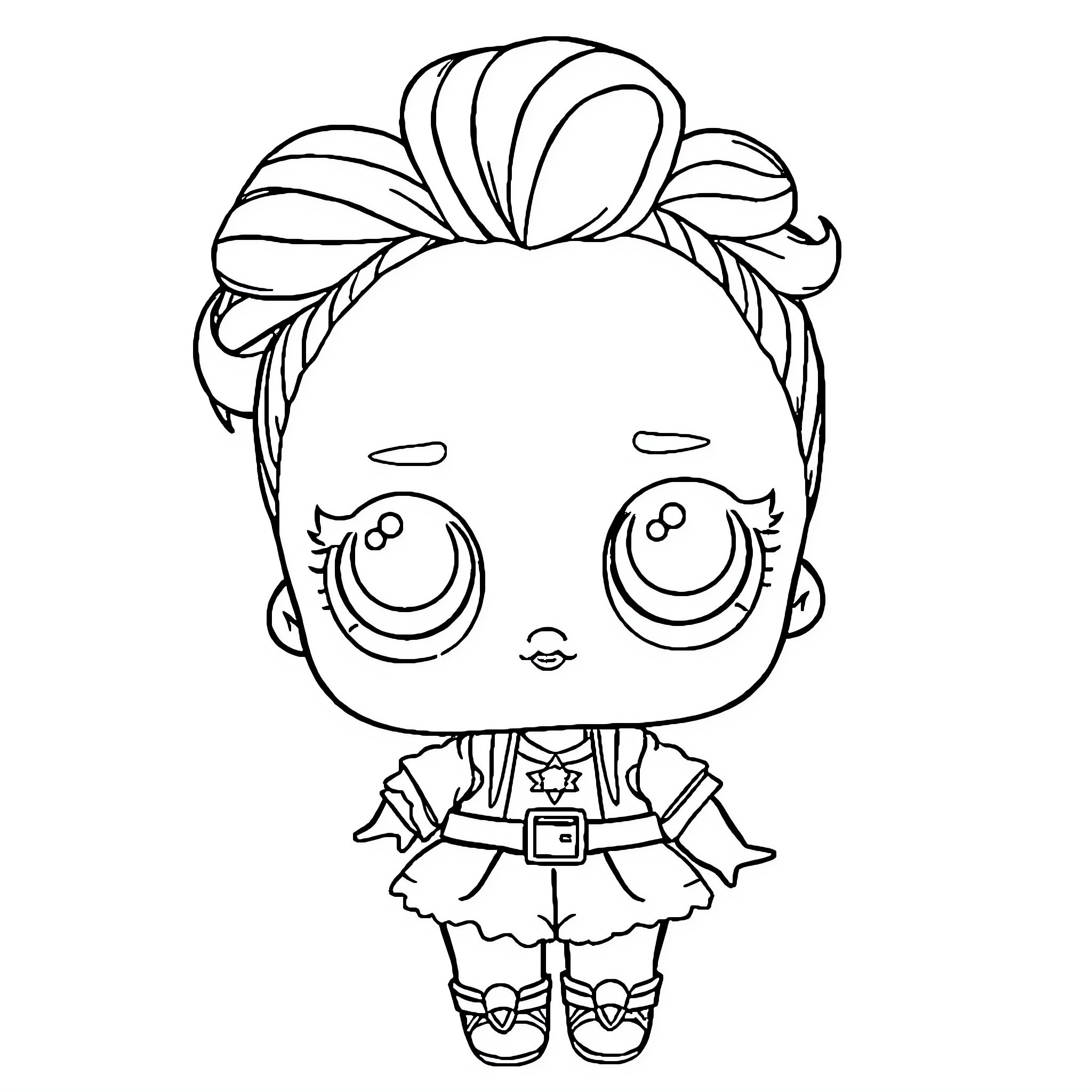 LOL Surprise Doll with Cheerful Expression Coloring Page (free black-and-white line drawing printable PDF for all, from beginners to advanced learners, including children, teens, adults, and seniors)